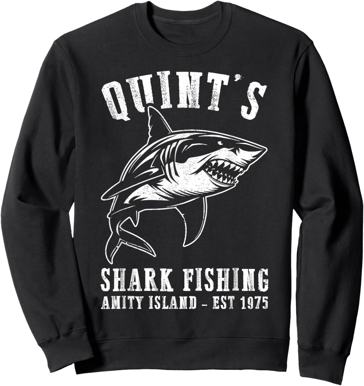 Quints Awesome Ocean Animals Vintage Apparel Shark Fishing Sweatshirt - Sweatshirt | Black