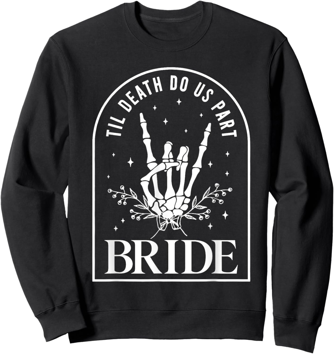 Bride Groom Skeleton Rock Hand Couples Wedding Halloween Sweatshirt - Sweatshirt | Black