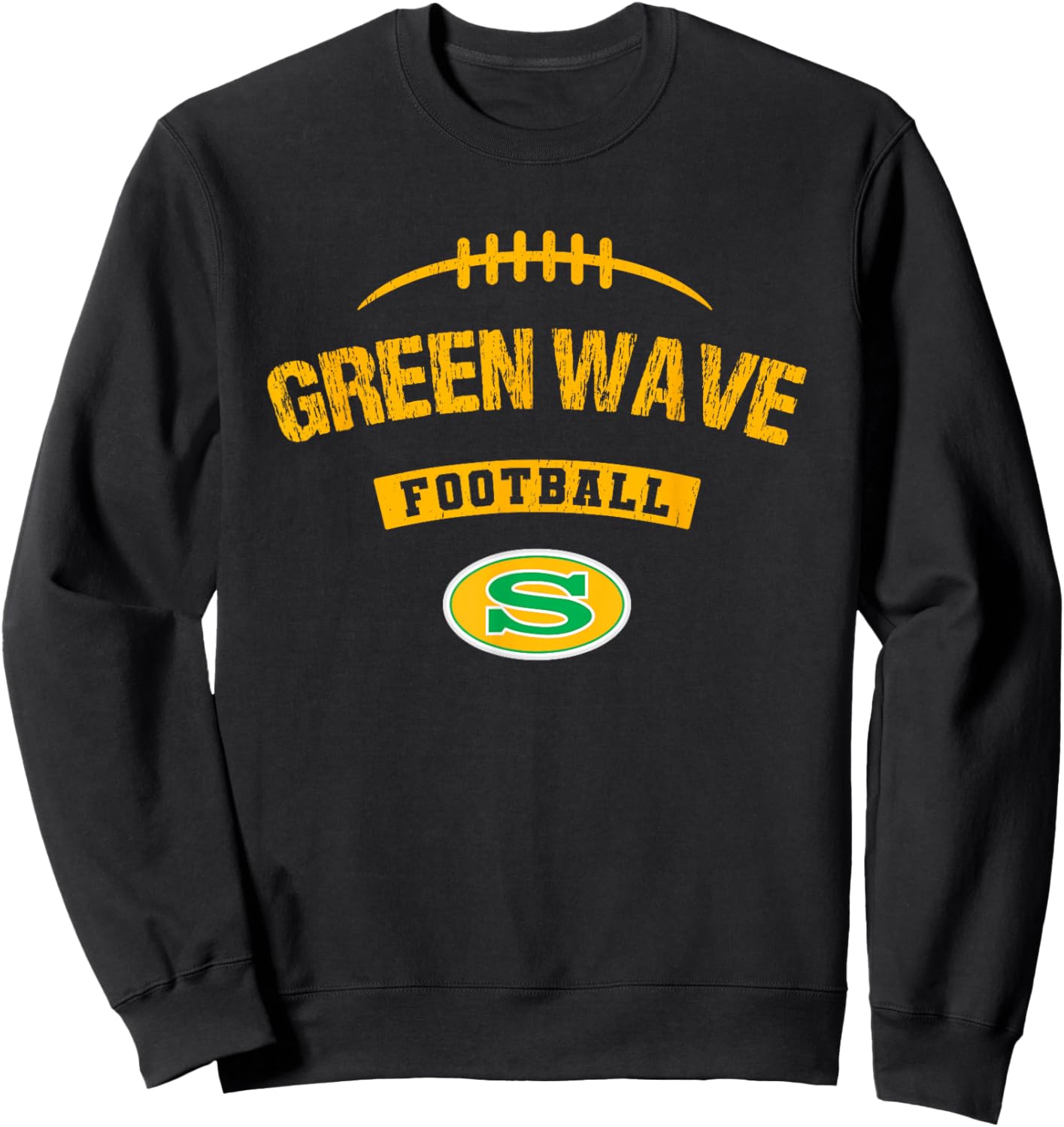 Summerville Green Wave Logo Football Distressed HS Sweatshirt - Sweatshirt | Black