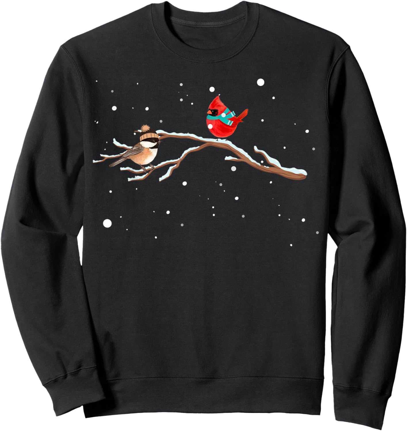 Chickadee & Cardinal Birds Winter Snow Sweatshirt - Sweatshirt | Black