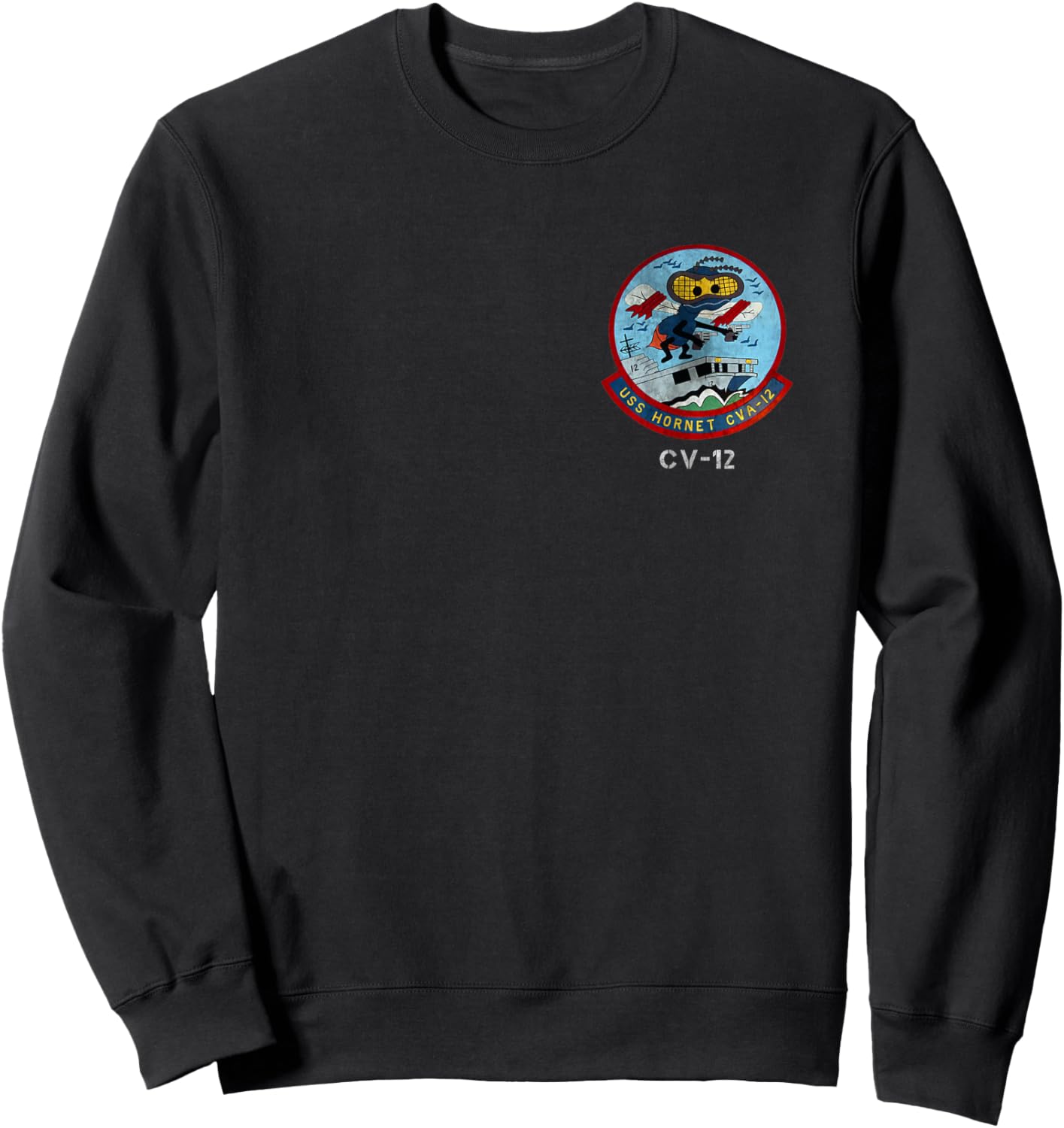 USS Hornet CV-12 Logo American Flag Aircraft Carrier Veteran Sweatshirt - Sweatshirt | Black