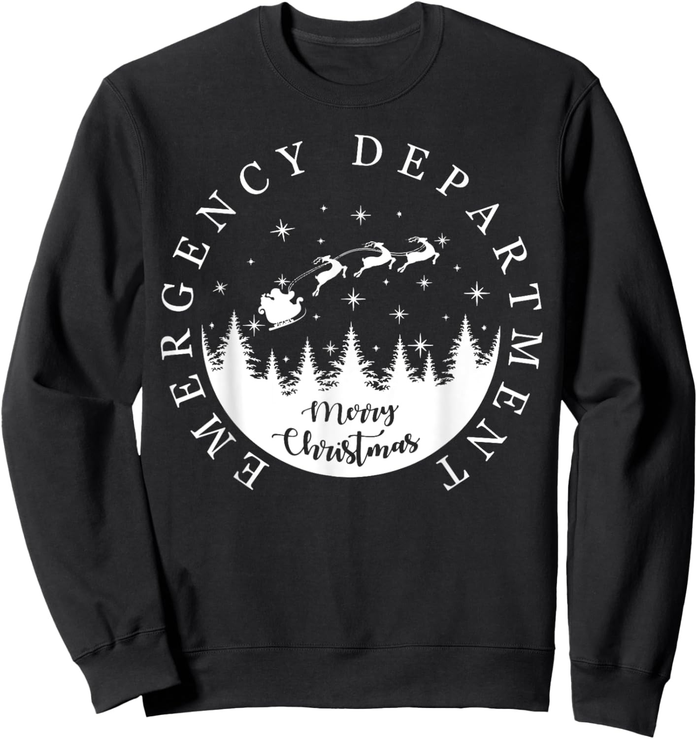 Emergency Department ER Nurse Christmas Outfit -Adults Black Small Modern Christmas Solid Short Sleeve Christmas-themed Emergency Room Tech Nurse Sweatshirt - Sweatshirt | Black
