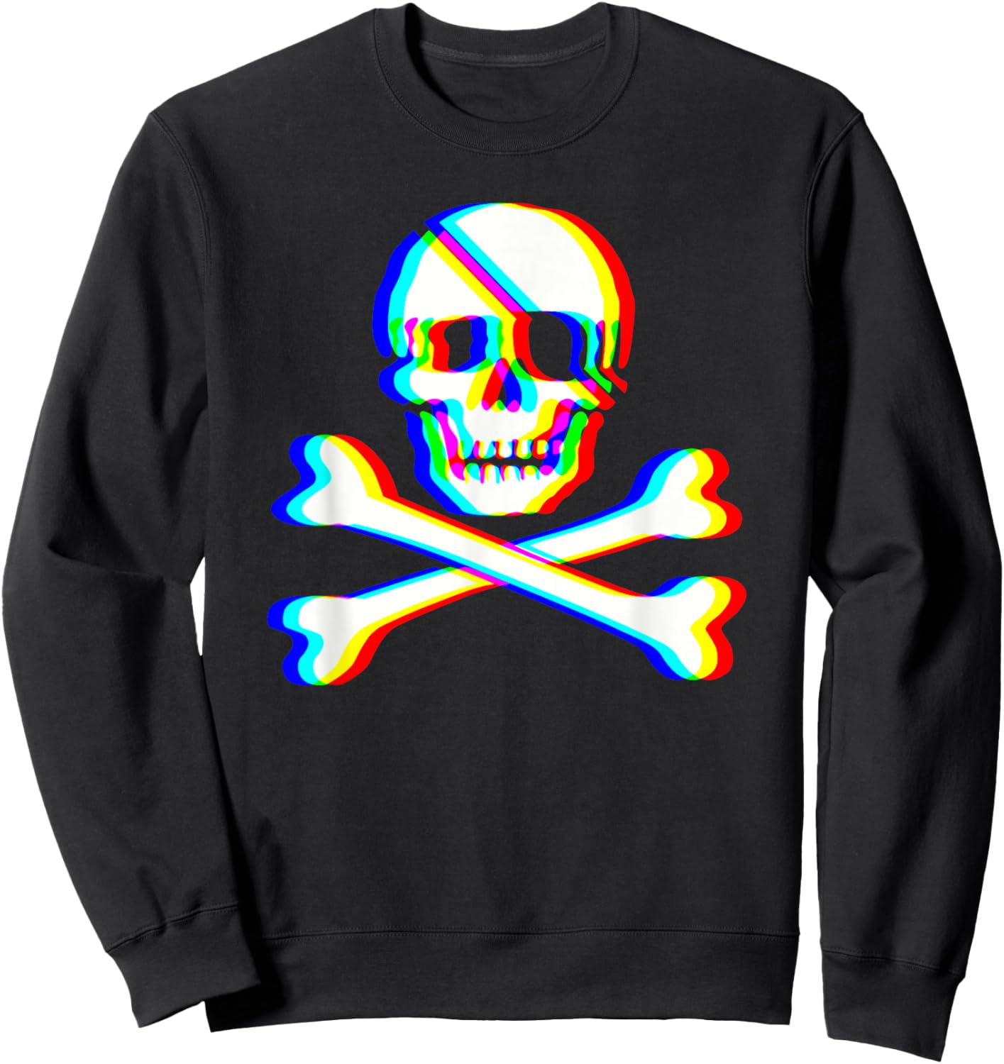 Jolly Roger Trippy Crossbones Skull Halloween Rave EDM Party Sweatshirt - Sweatshirt | Black