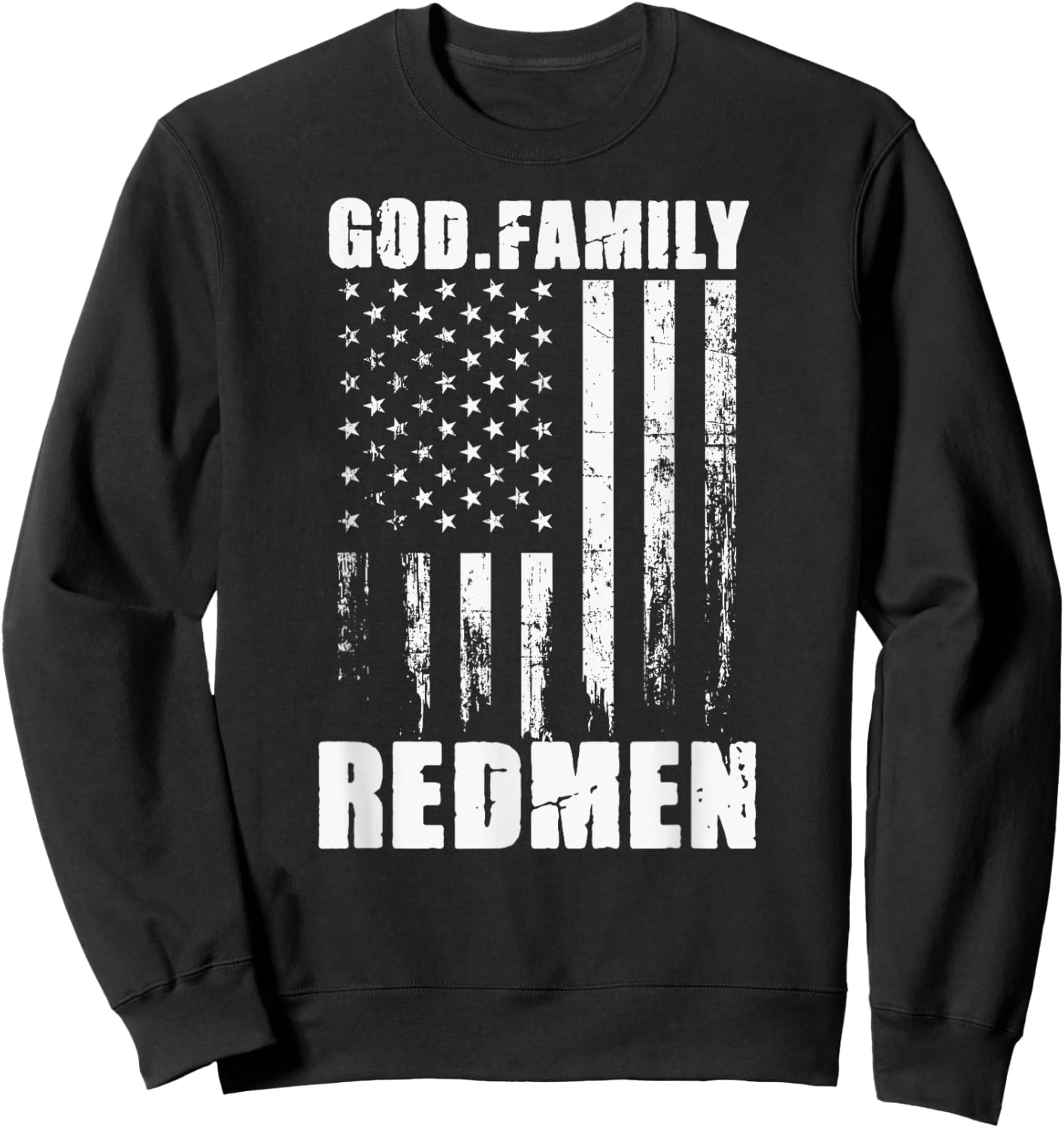 Rock Hill Redmen God. Family. Vintage USA Flag Sweatshirt - Sweatshirt | Black