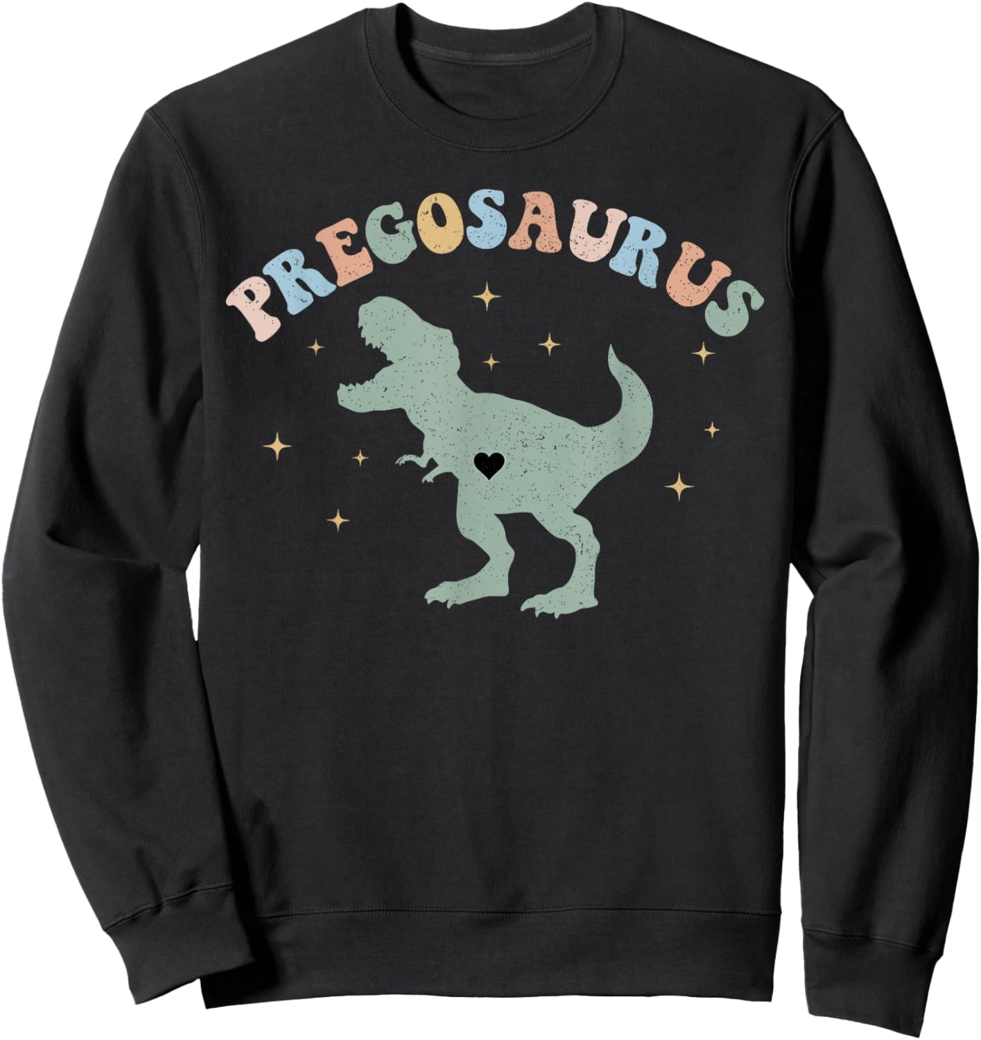 Retro Pregosaurus Pregnant Dinosaur Pregnancy Announcement Sweatshirt - Sweatshirt | Black