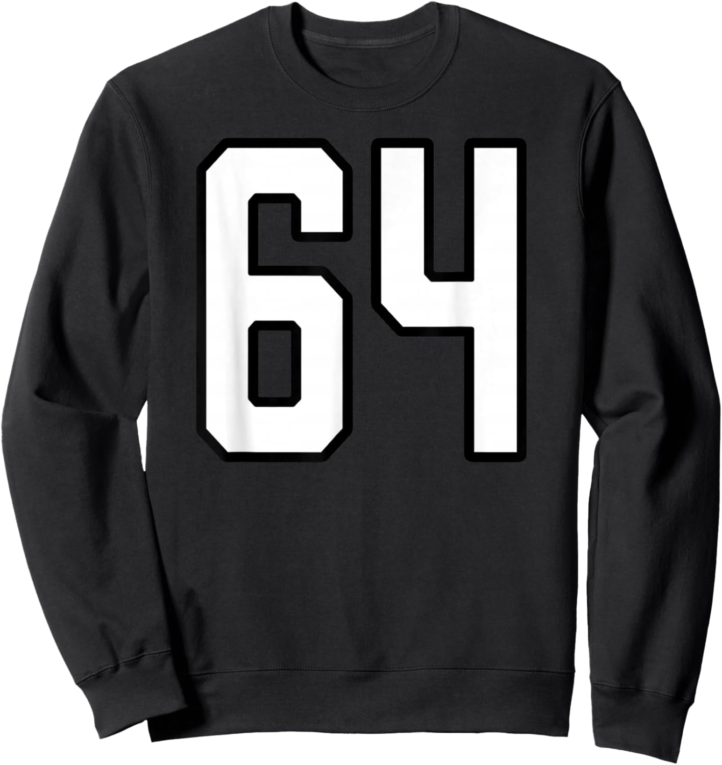 White and Black Sports Number 64 Jersey Uniform Player Sweatshirt - Sweatshirt | Black