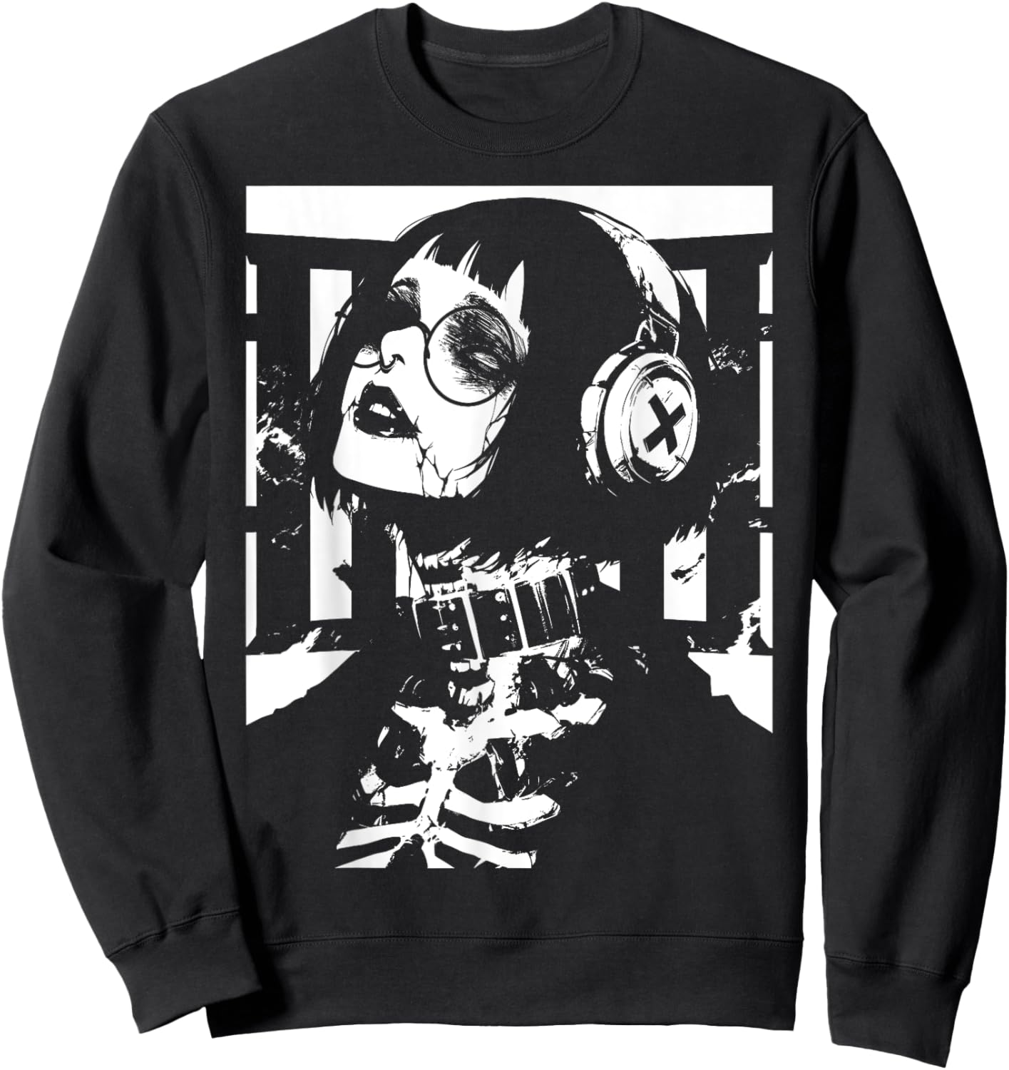 Horror Techwear Ghoul Girl Cybergoth Gothic Anime Manga Sweatshirt - Sweatshirt | Black