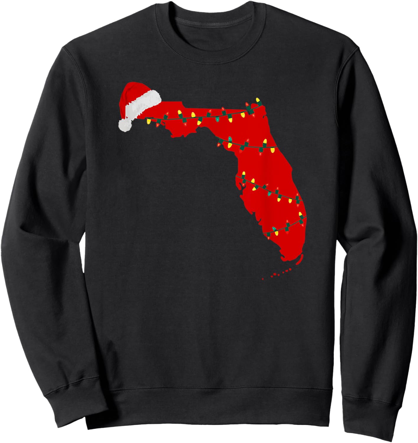 Florida Christmas State Map Lights Santa Hat Tropical Xmas Sweatshirt - Sweatshirt | Black