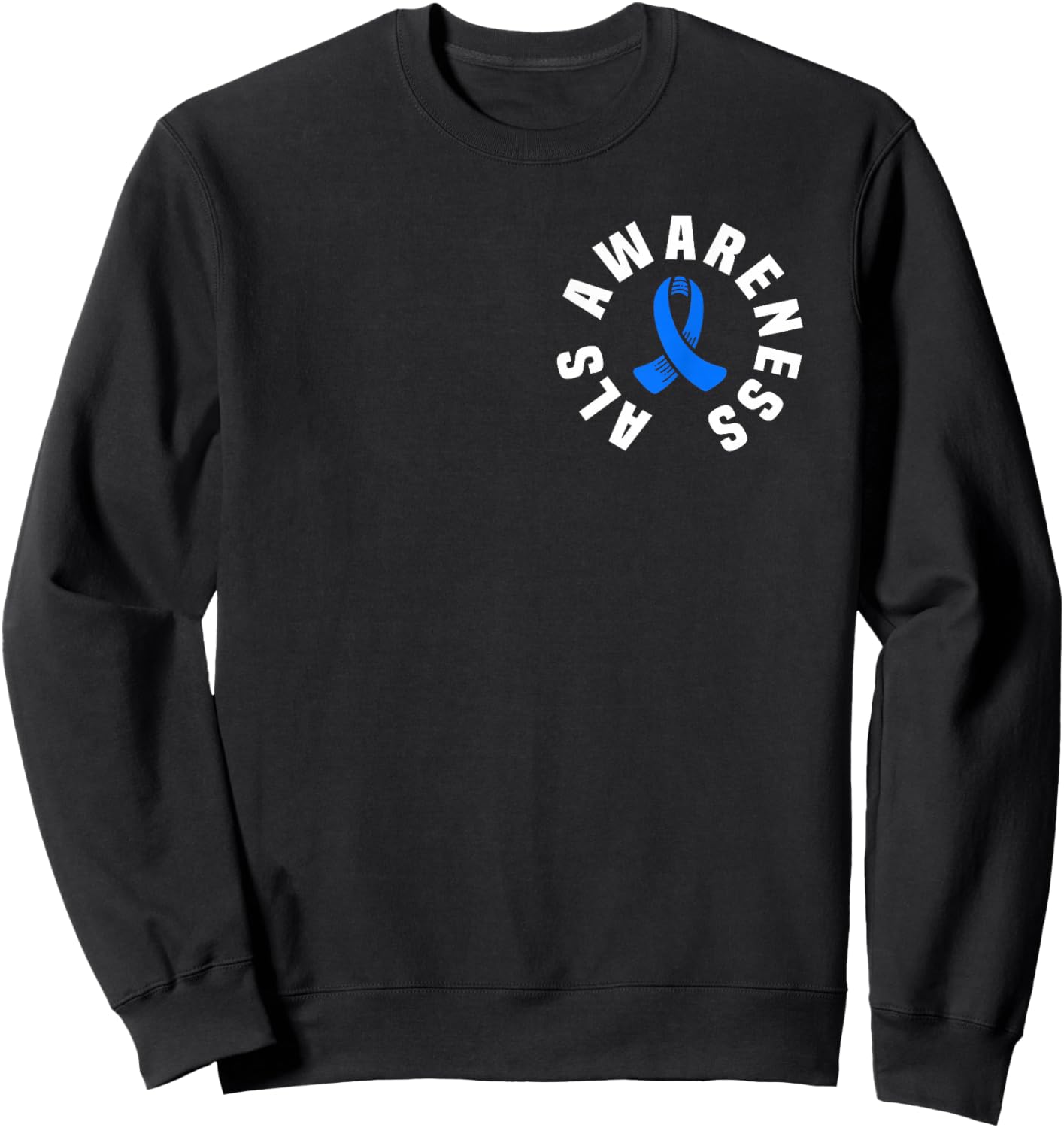 ALS Awareness Pocket Wear Blue Ribbon ALS Disease Support Sweatshirt - Sweatshirt | Black