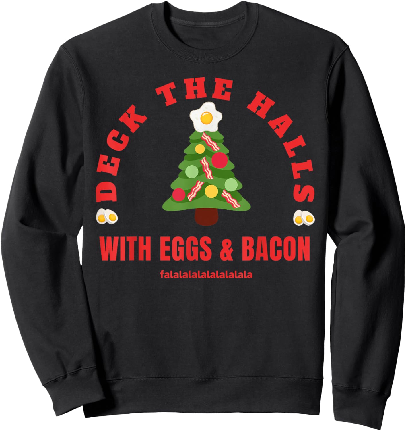 GoodVibesMarketPlace Keto Carnivore Christmas - Black, X-Small, -Adults, Short Sleeve, , Holiday Bacon and Eggs Pattern for Meat Lovers, Carnivore Diet Enthusiasts Sweatshirt - Sweatshirt | Black