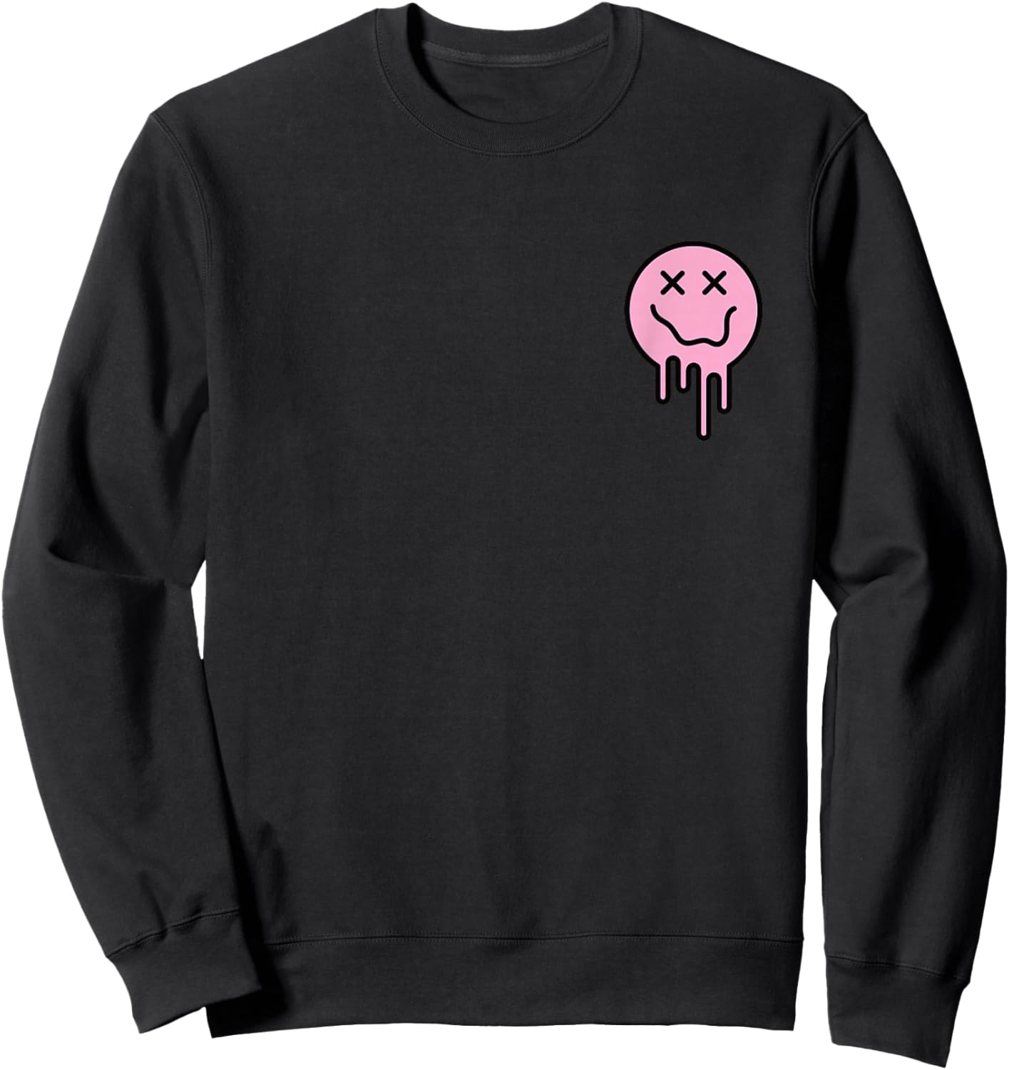Cute X Eyes Melting Happy Face Melted Dripping Smile Face Sweatshirt - Sweatshirt | Black