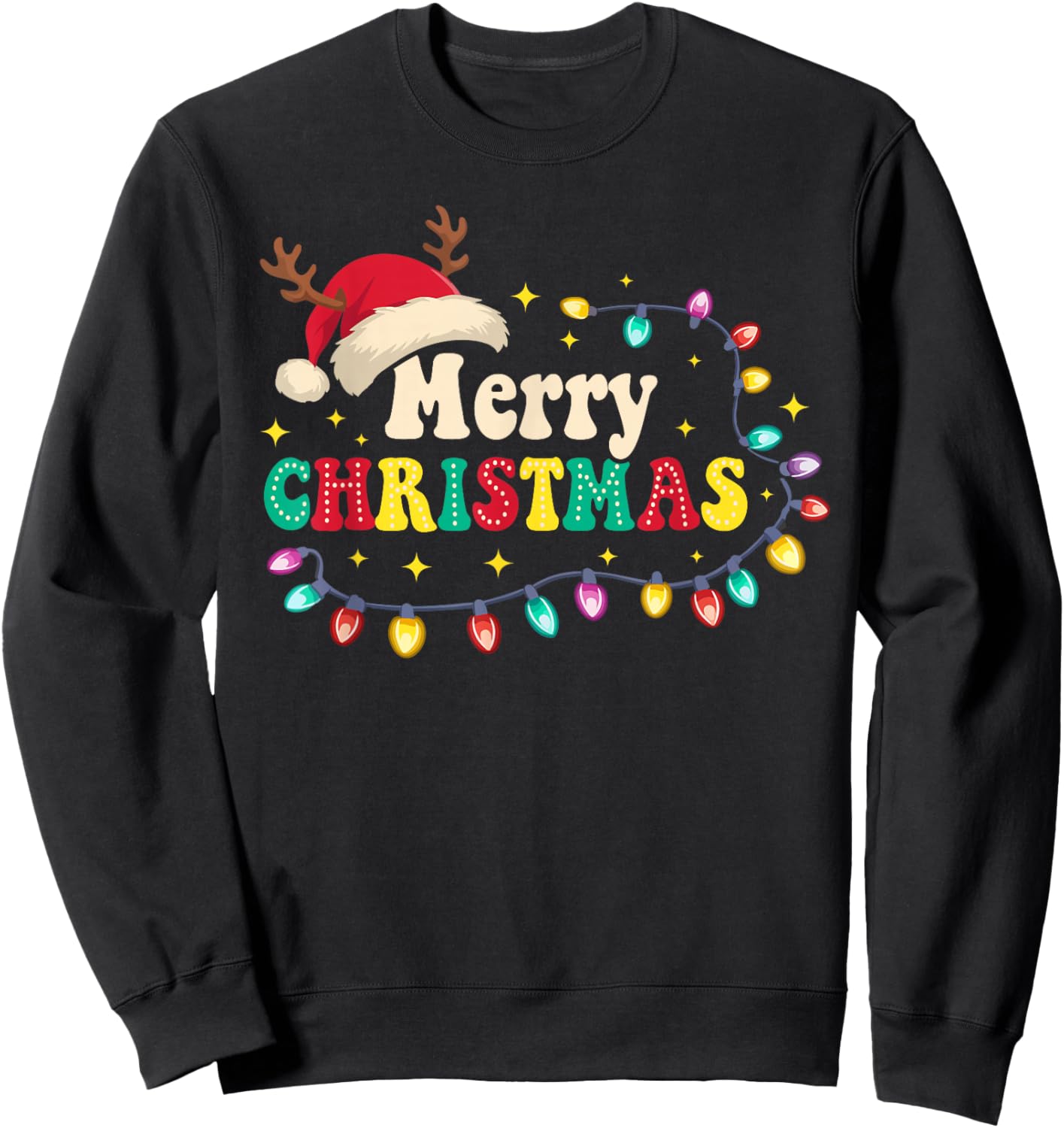 Groovy Merry Christmas Santa Hat Reindeer Xmas Family Santa Sweatshirt - Sweatshirt | Black