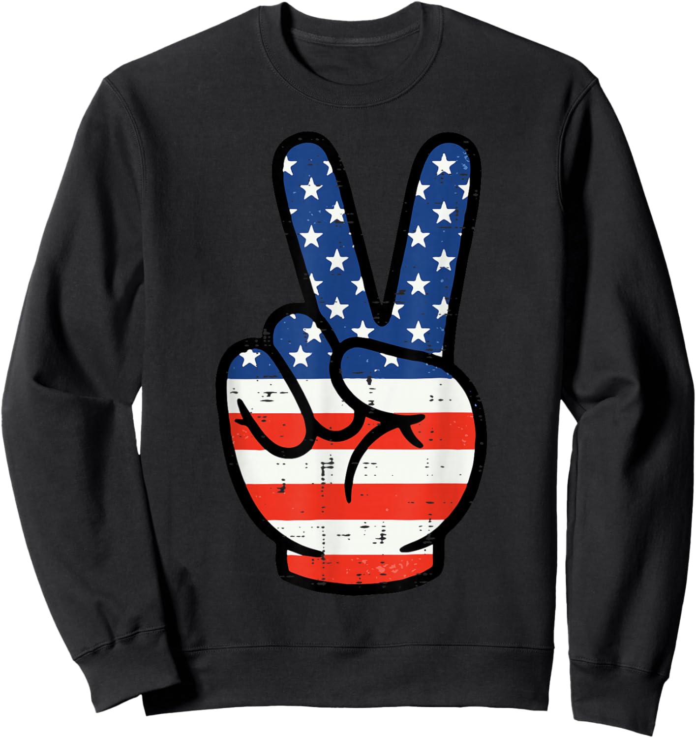4th of July Peace Hand USA Flag Patriotic Men Women Kids Sweatshirt - Sweatshirt | Black