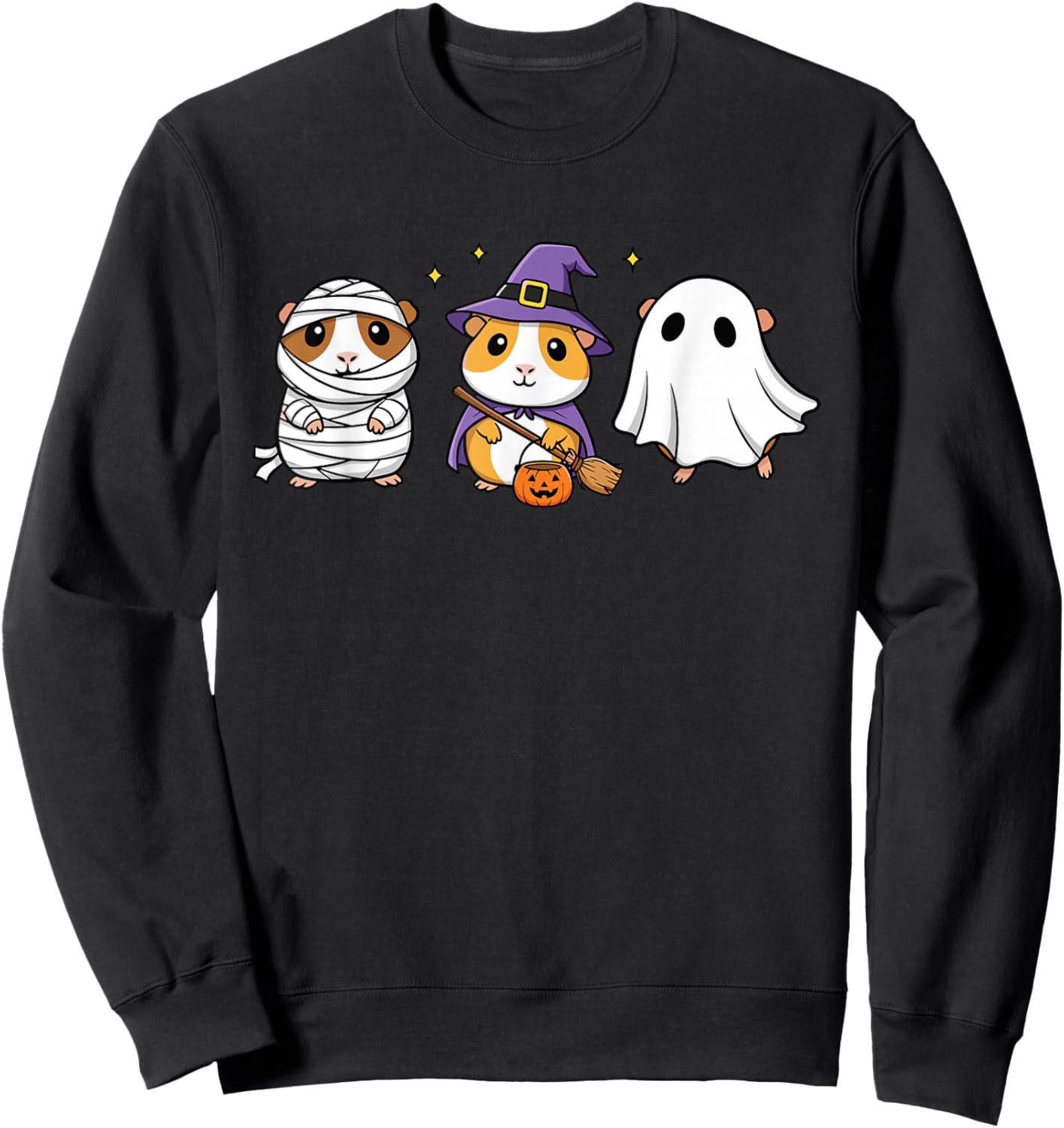 Cute Guinea Pig Halloween Costumes Mummy Witch Ghost Sweatshirt - Sweatshirt | Black
