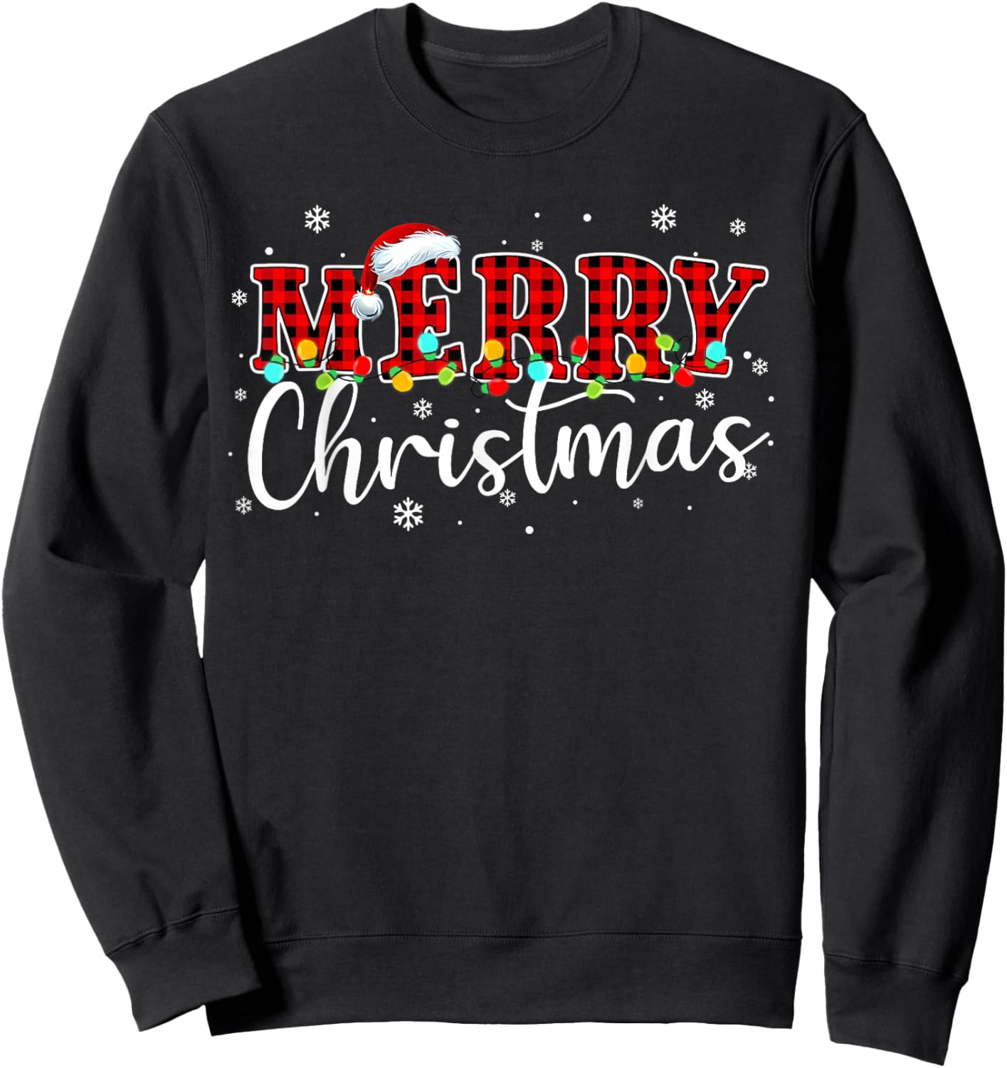Merry Christmas Buffalo Plaid Red Santa Family Xmas Pajamas Sweatshirt - Sweatshirt | Black
