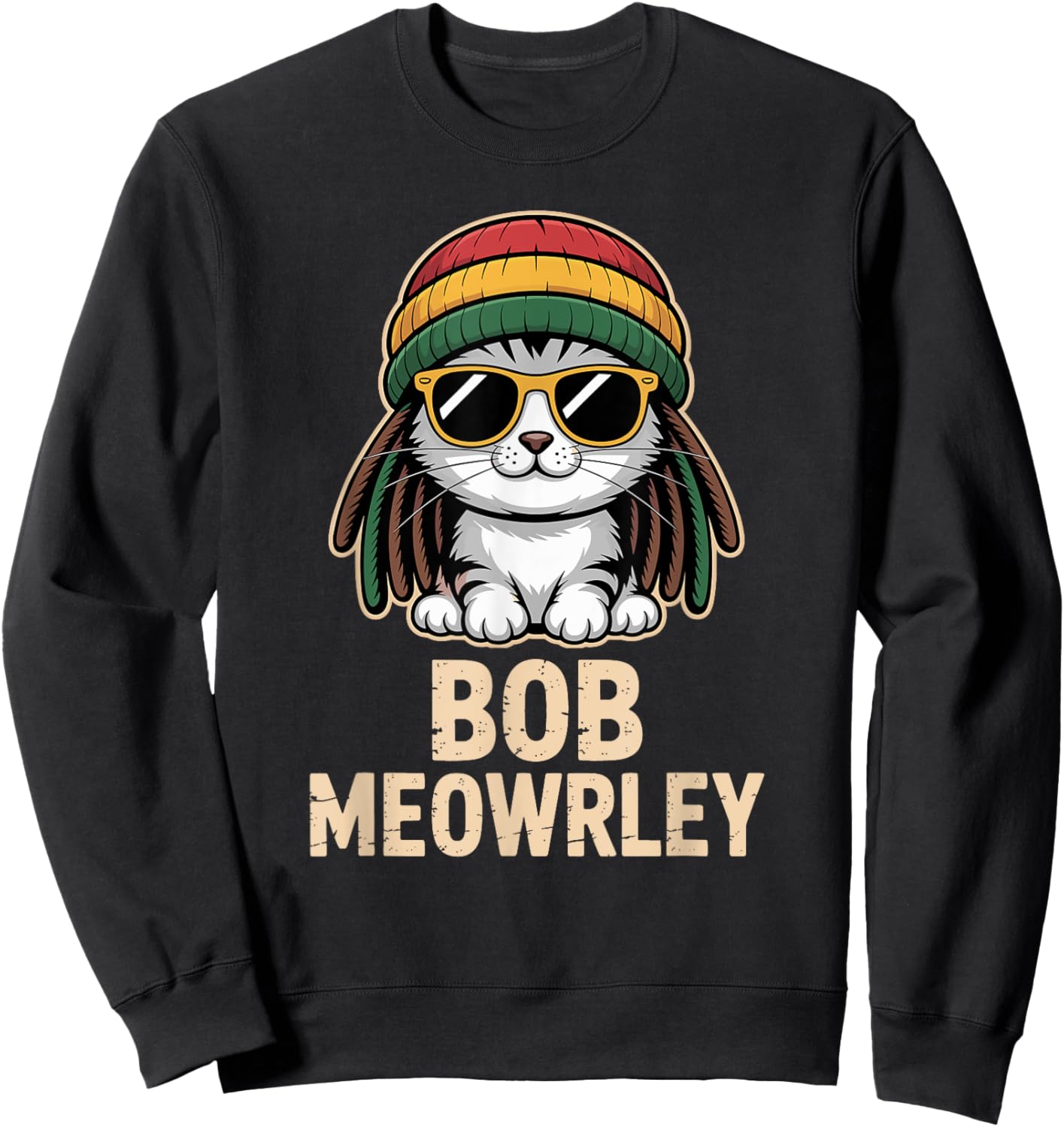 Rasta Bob Meowrley Rastafarian Cat Reggae Sweatshirt - Sweatshirt | Black