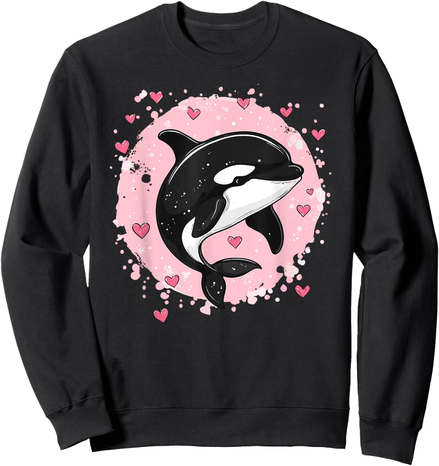 Orque entourée de cœurs et d'éclaboussures roses Sweatshirt - Sweatshirt | Black