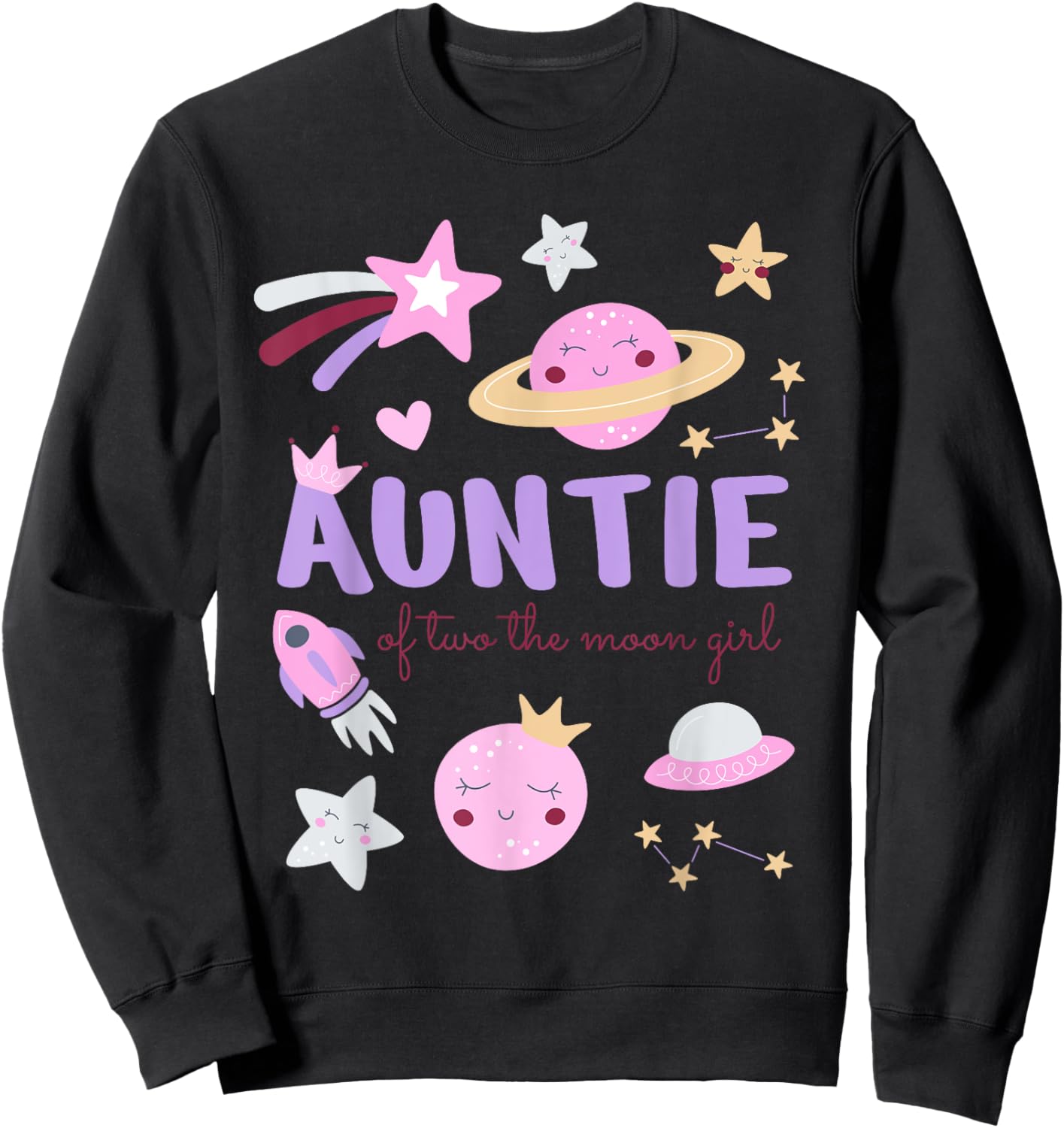 Auntie of Two The Moon Girl Cosmos Stars Space 2nd Birthday Sweatshirt - Sweatshirt | Black