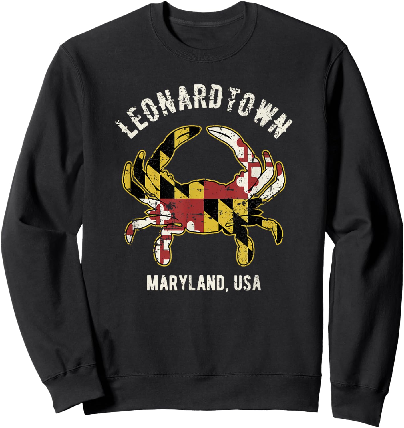 Leonardtown Maryland Crab Vintage Distressed Style Design Sweatshirt - Sweatshirt | Black