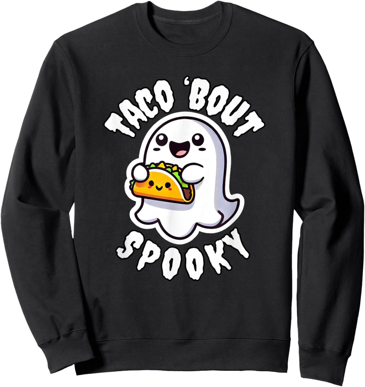Taco' Bout Spooky Cute Ghost Holding a Taco Halloween Kids Sweatshirt - Sweatshirt | Black