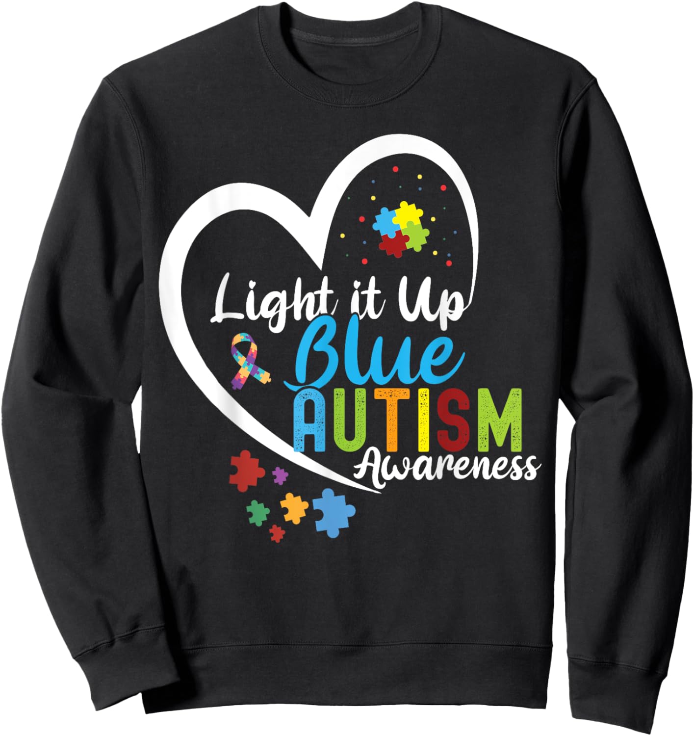 Women Light It Up Blue Autism Awareness Puzzle Sweatshirt - Sweatshirt | Black