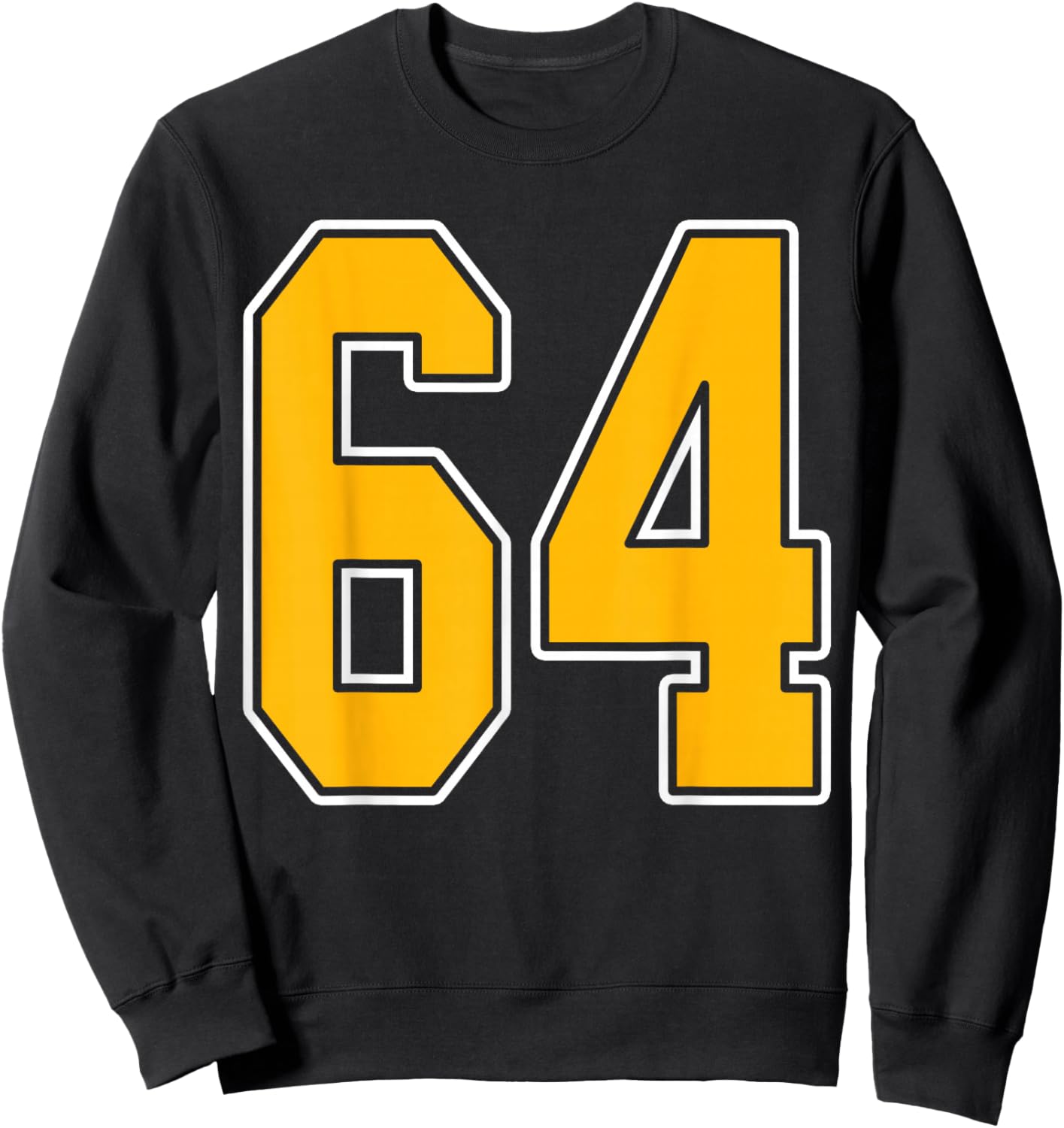 Gold and White Sports Number 64 Jersey Uniform Player Sweatshirt - Sweatshirt | Black