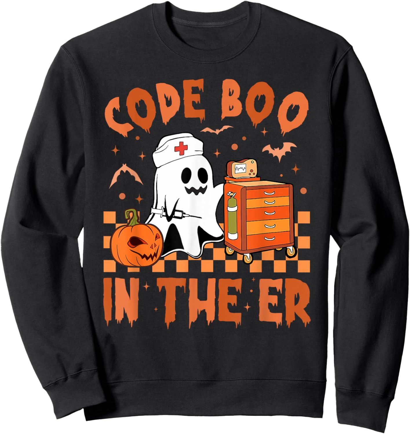 Retro Code Boo In The ER ICU Nurses Boo-jee Ghost Halloween Sweatshirt - Sweatshirt | Black