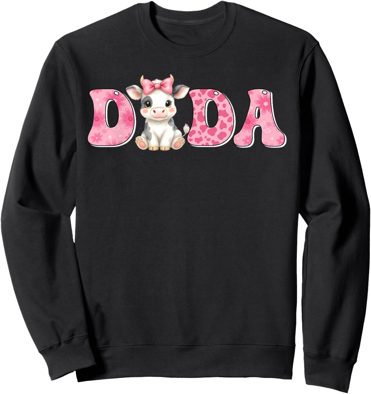 Dada of The First Birthday Girl Cow Farm Family Matching Sweatshirt - Sweatshirt | Black