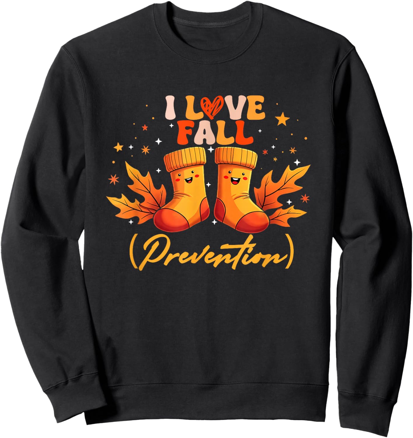 Groovy Retro I Love Fall (Prevention) Safety Nurse Halloween Sweatshirt - Sweatshirt | Black