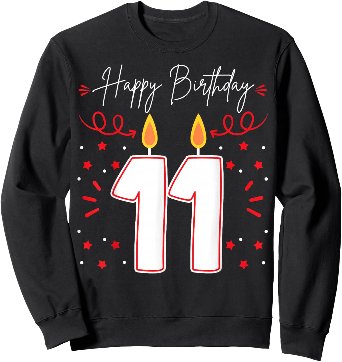 Candle 11 Birthday Party Decoration Wishes Candlelight Cake Sweatshirt - Sweatshirt | Black