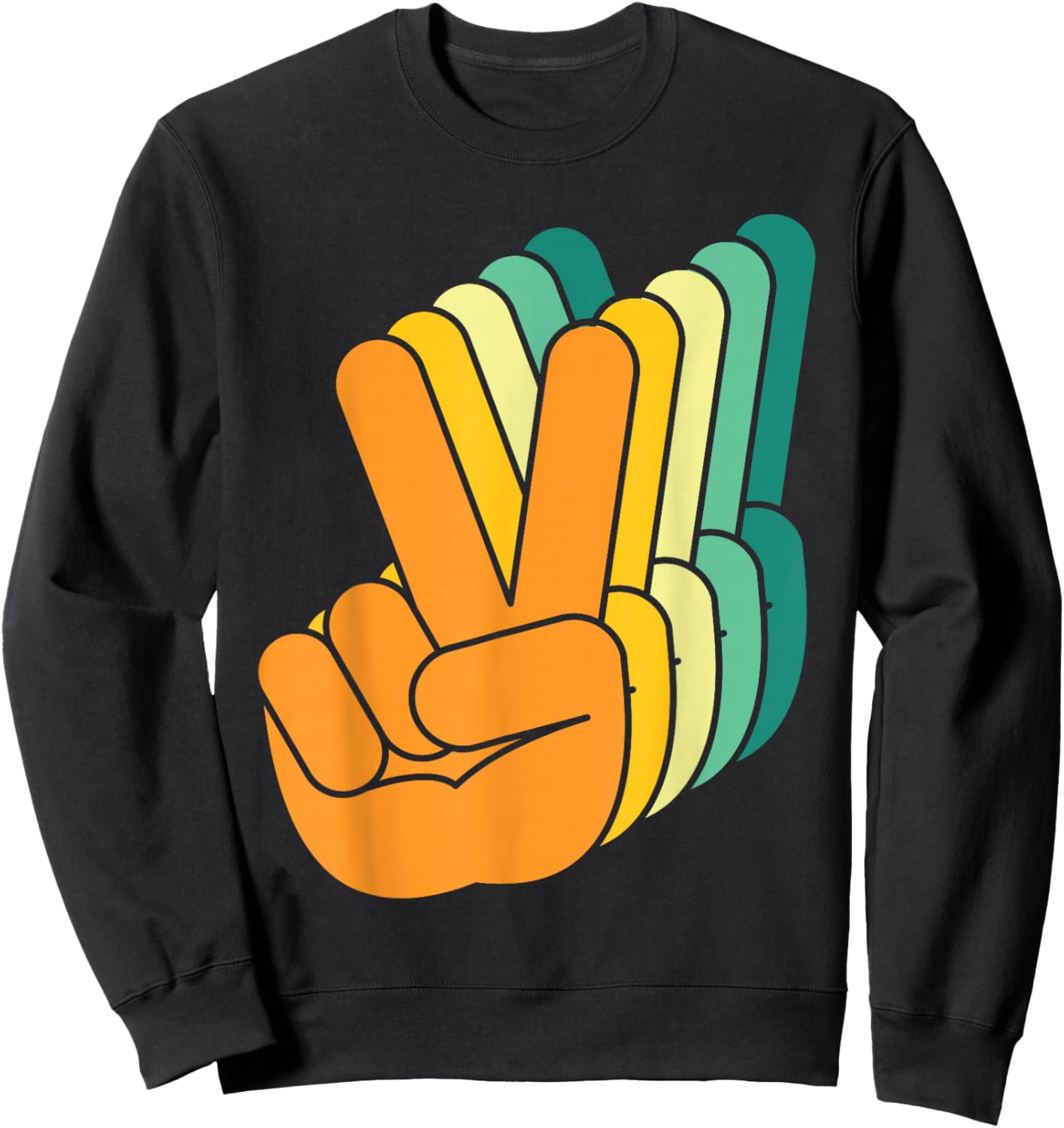 Retro Peace Sign V Fingers Vintage 60s 70s 80s Cool Graphic Sweatshirt - Sweatshirt | Black