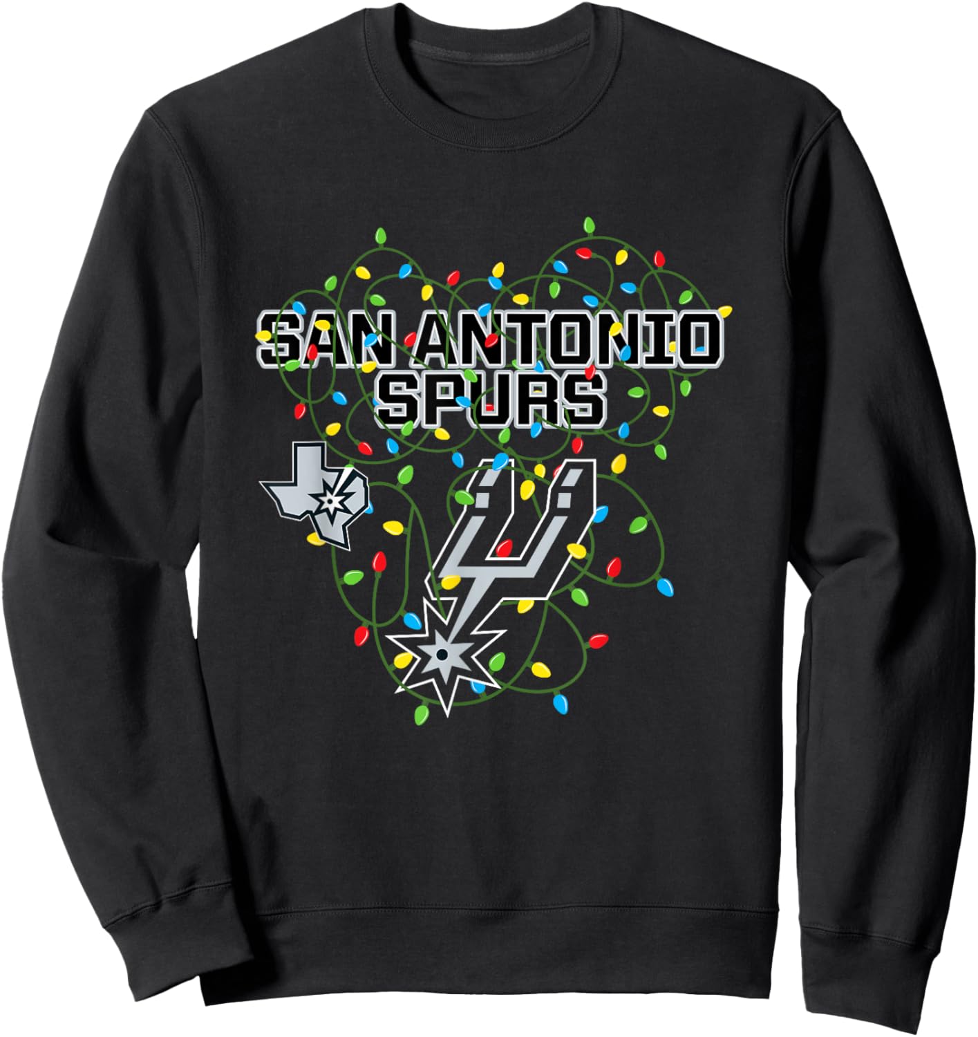 NBA San Antonio Spurs Christmas Lights Holiday Sweatshirt - Sweatshirt | Black