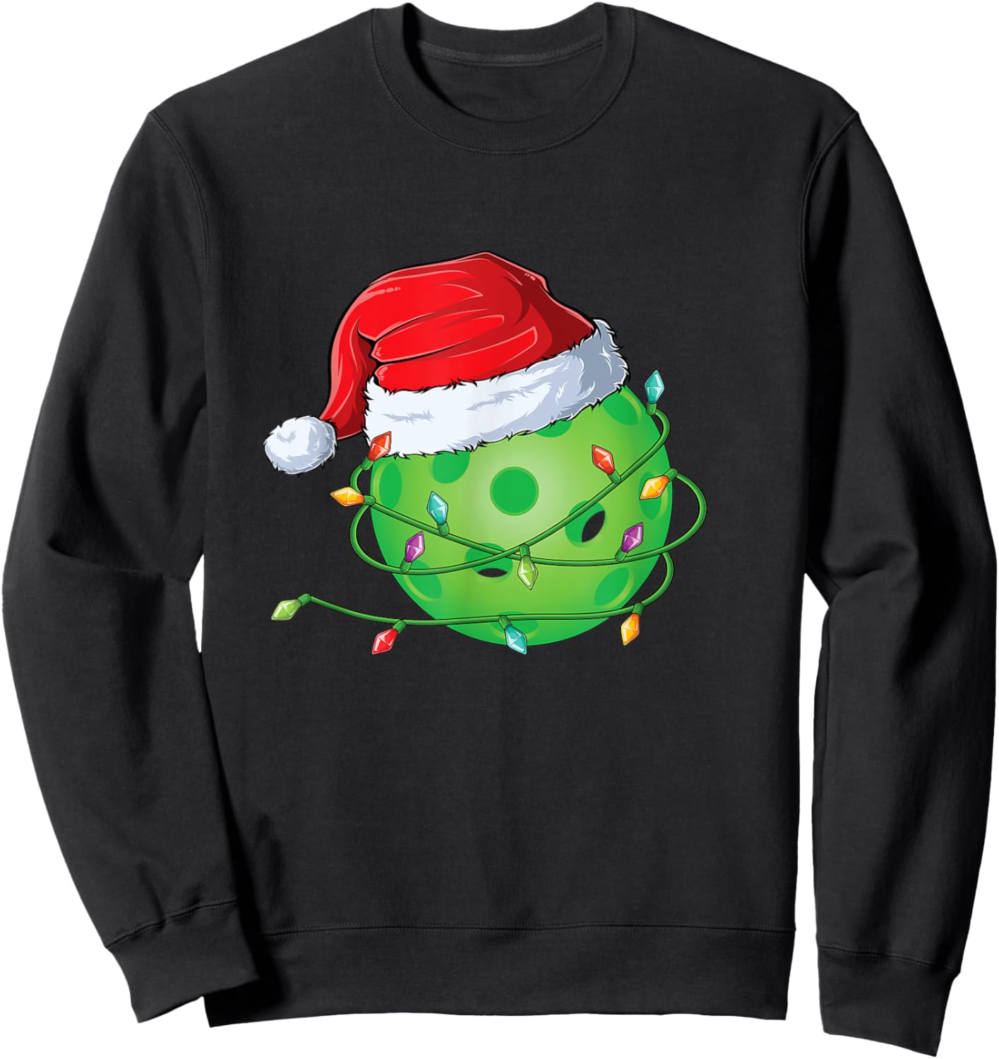 Christmas Pickleball in Santa Hat wrapped in Holiday Lights Sweatshirt - Sweatshirt | Black