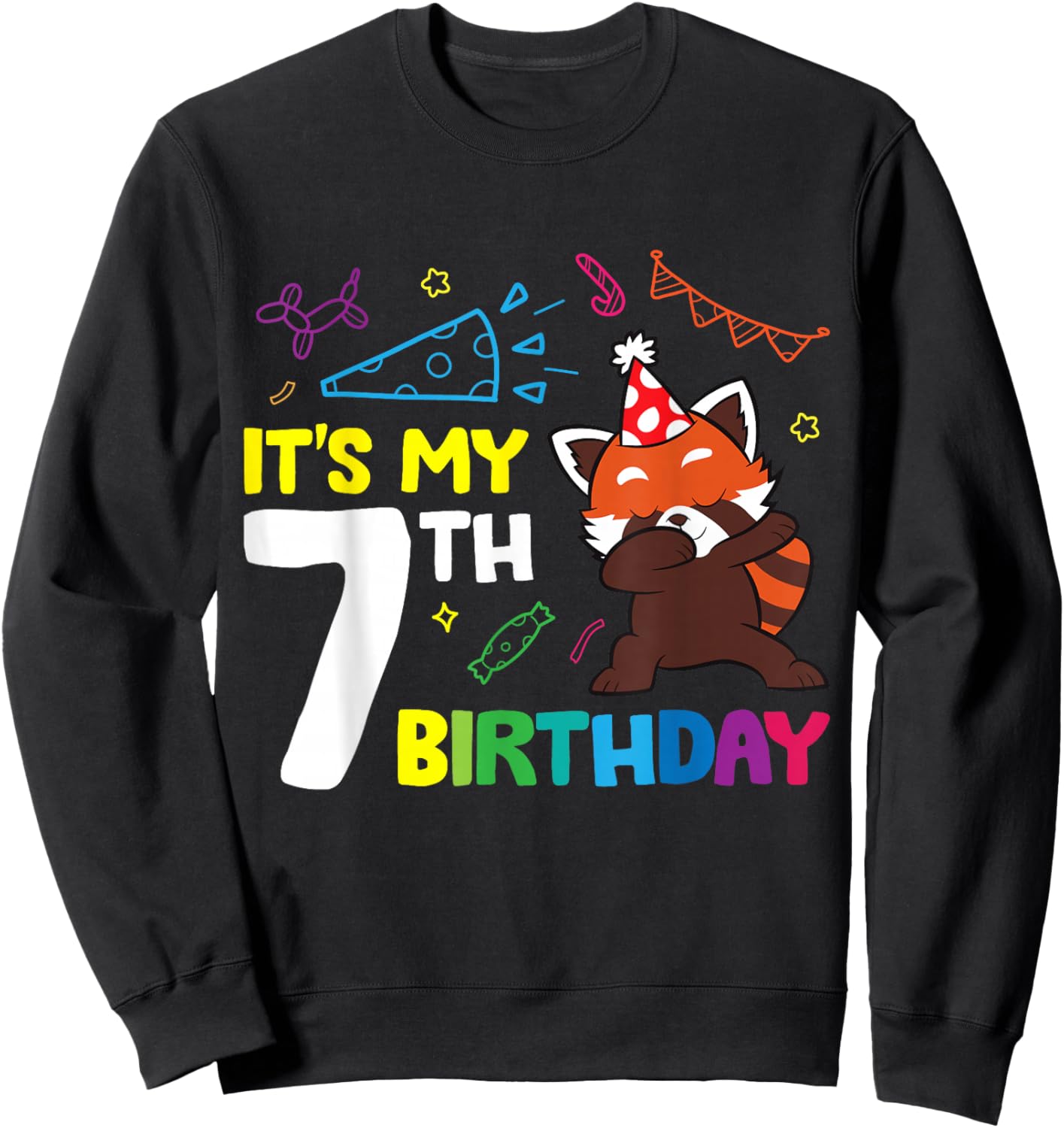 Red Panda Birthday It's My 7th Birthday Red Panda Sweatshirt - Sweatshirt | Black
