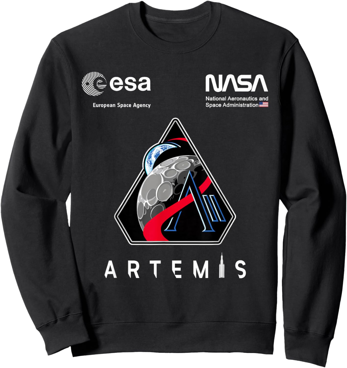 NASA Artemis II Mission Patch Worm and ESA Logo Sweatshirt - Sweatshirt | Black