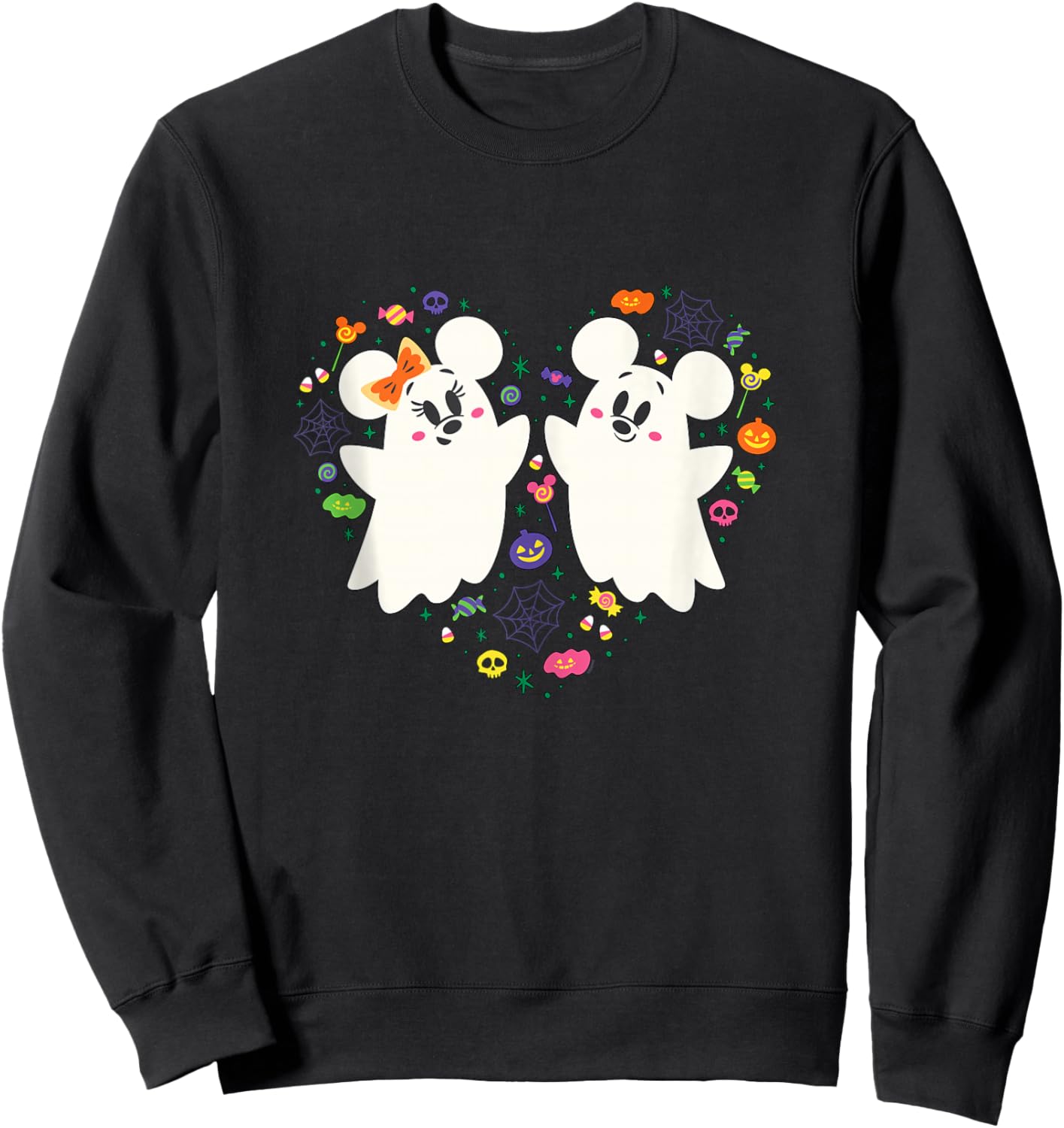 Disney Mickey and Minnie Cute Little Ghosts Halloween Heart Sweatshirt - Sweatshirt | Black