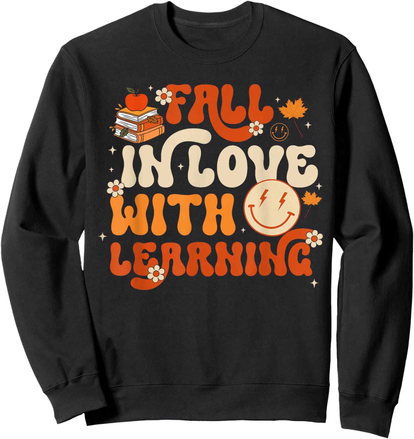 Fall in Love with Learning Autum Thanksgiving Teacher Kids Sweatshirt - Sweatshirt | Black