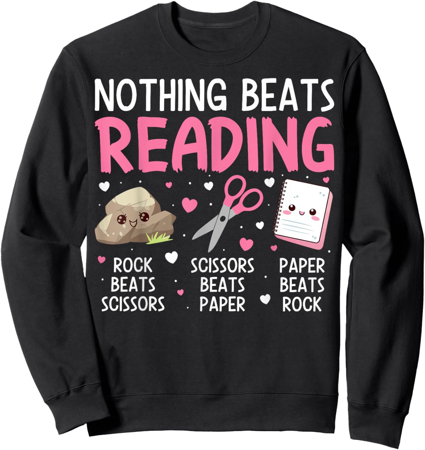 Rock Paper Scissors Vintage Nothing Beats Reading Hand Game Sweatshirt - Sweatshirt | Black