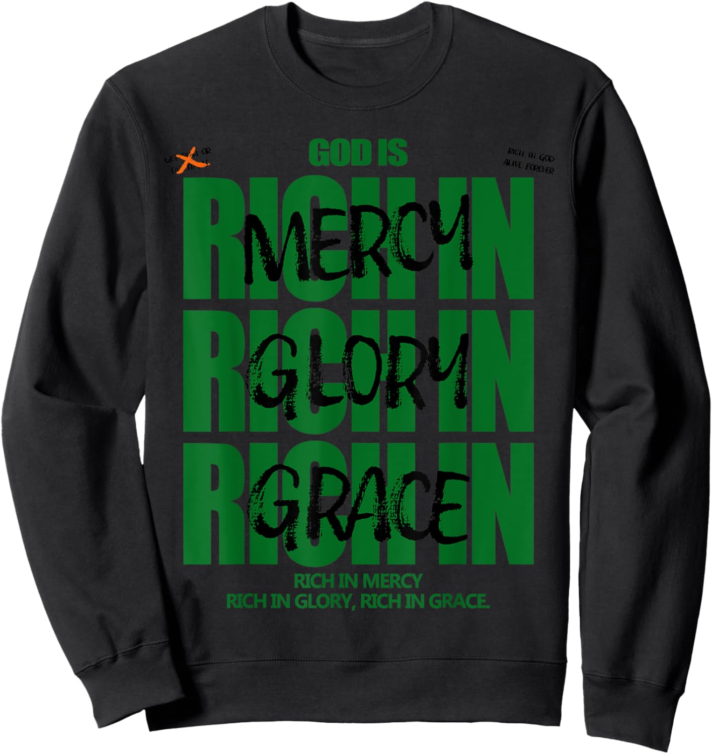 God Is Rich In Mercy Glory Grace Christian Modern Graphic Sweatshirt - Sweatshirt | Black