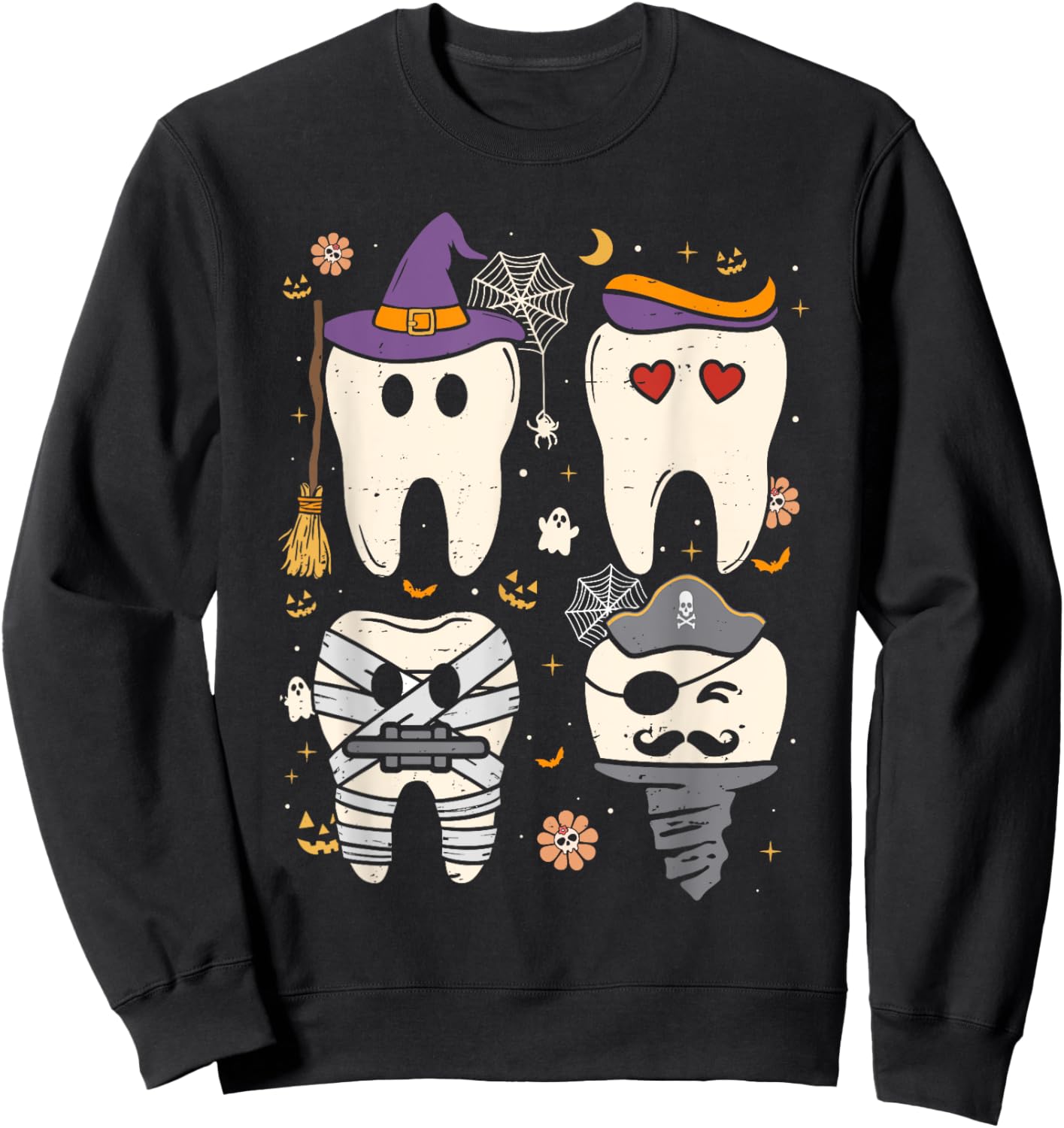 Halloween Dentist Witch Teeth Dental Crew Costume Men Women Sweatshirt - Sweatshirt | Black