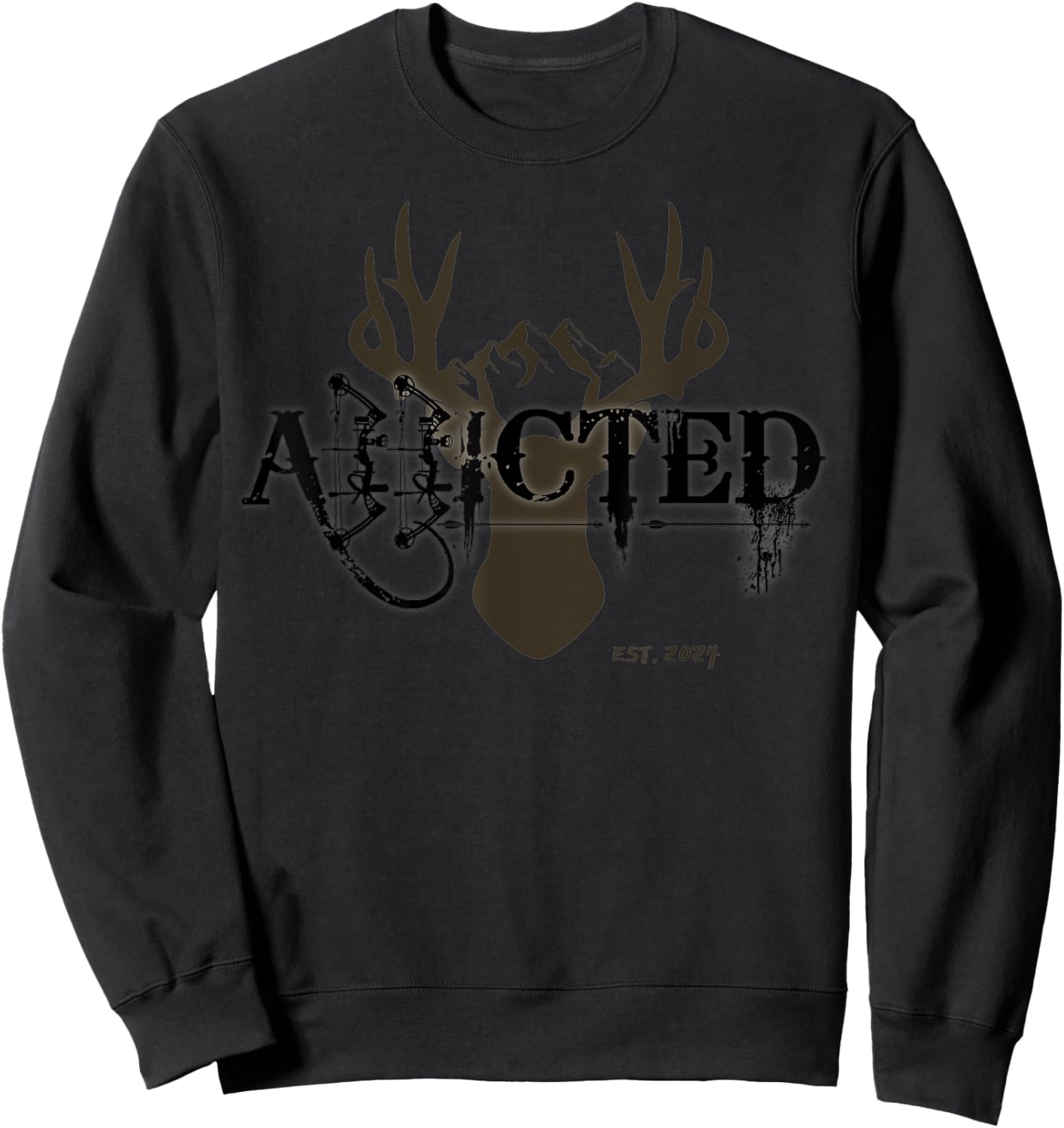 Bow Hunting Addicted To Bow Hunt Compound Bow Buck Mountain Sweatshirt - Sweatshirt | Black