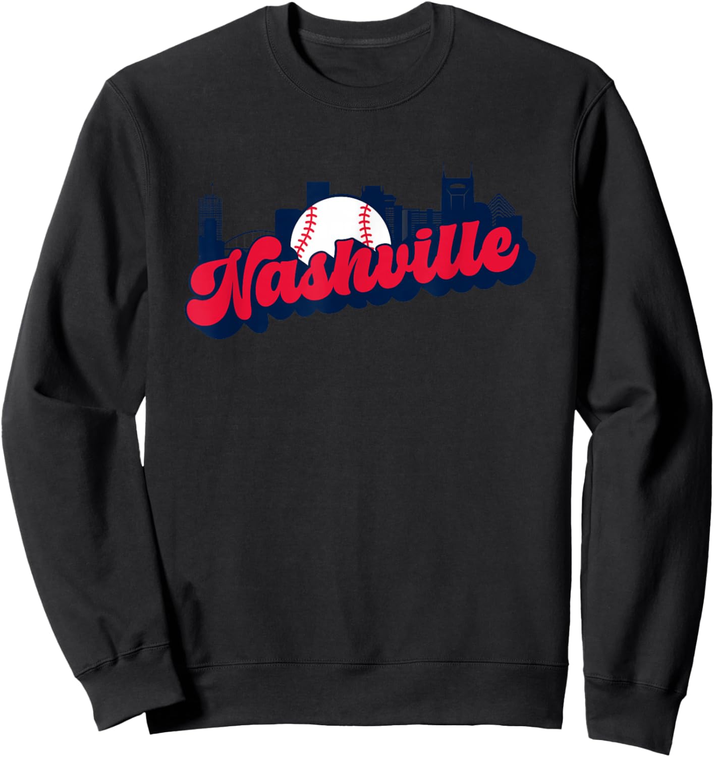 Nashville Baseball Vintage City Skyline Retro Baseball Lover Sweatshirt - Sweatshirt | Black