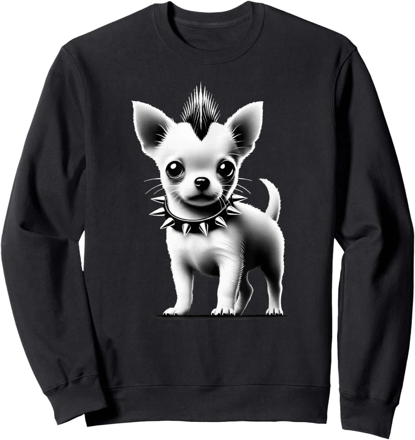 Cute Little Punk Chihuahua, Puppy Dog Face, Funny Rock Goth Sweatshirt - Sweatshirt | Black