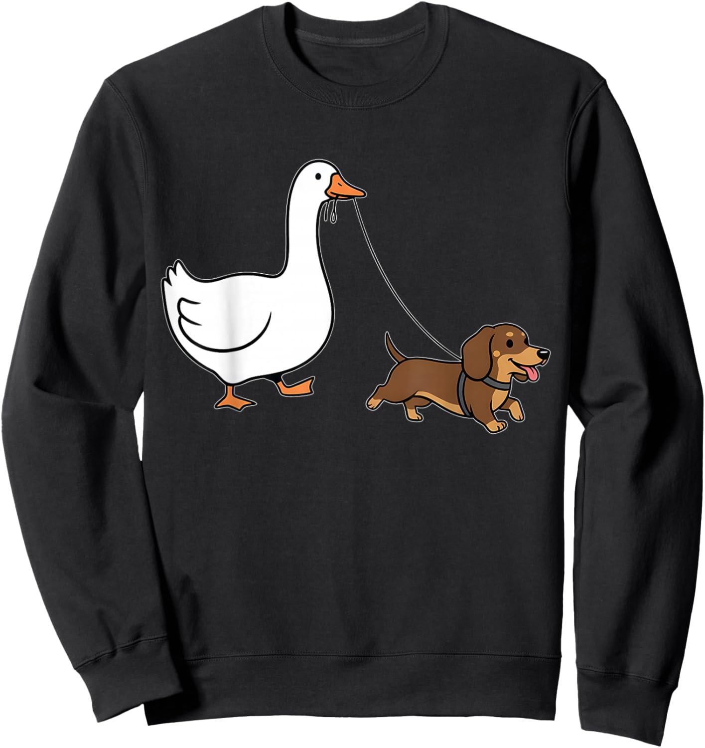 Funny Silly Goose Walking Dachshund Dog Animal Lover Women Sweatshirt - Sweatshirt | Black