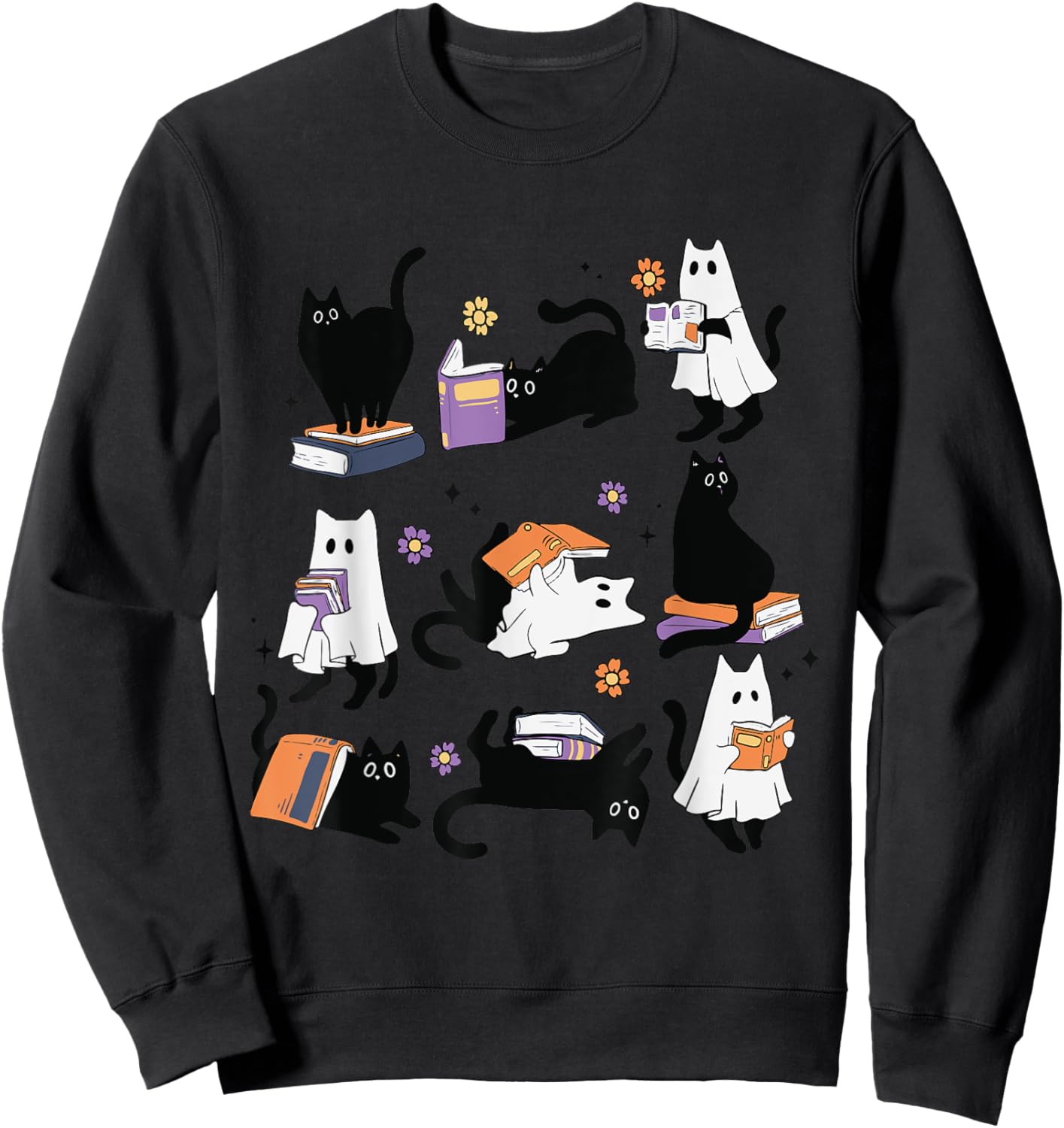 Halloween Ghost Black Cat Reading Book Costume Women Kids Sweatshirt - Sweatshirt | Black