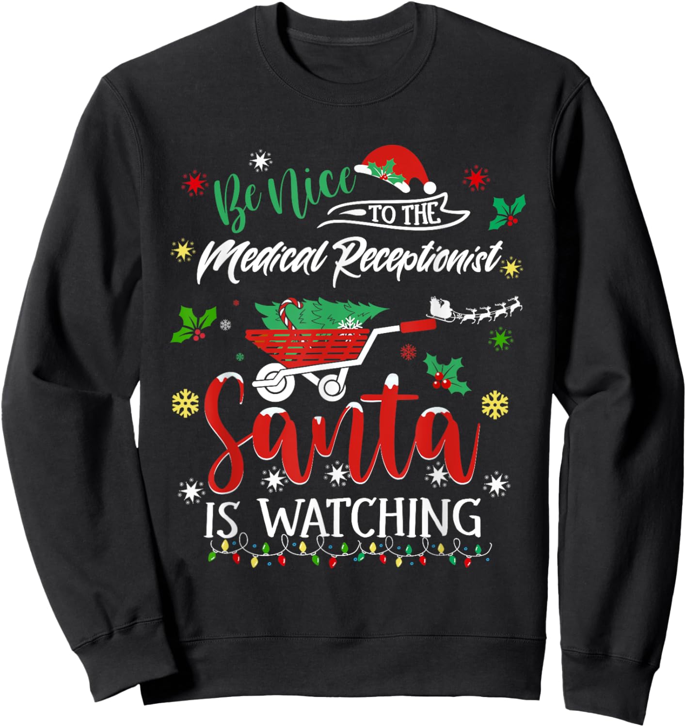 Funny Christmas Medical Receptionist Festive Holiday Pajama Sweatshirt - Sweatshirt | Black