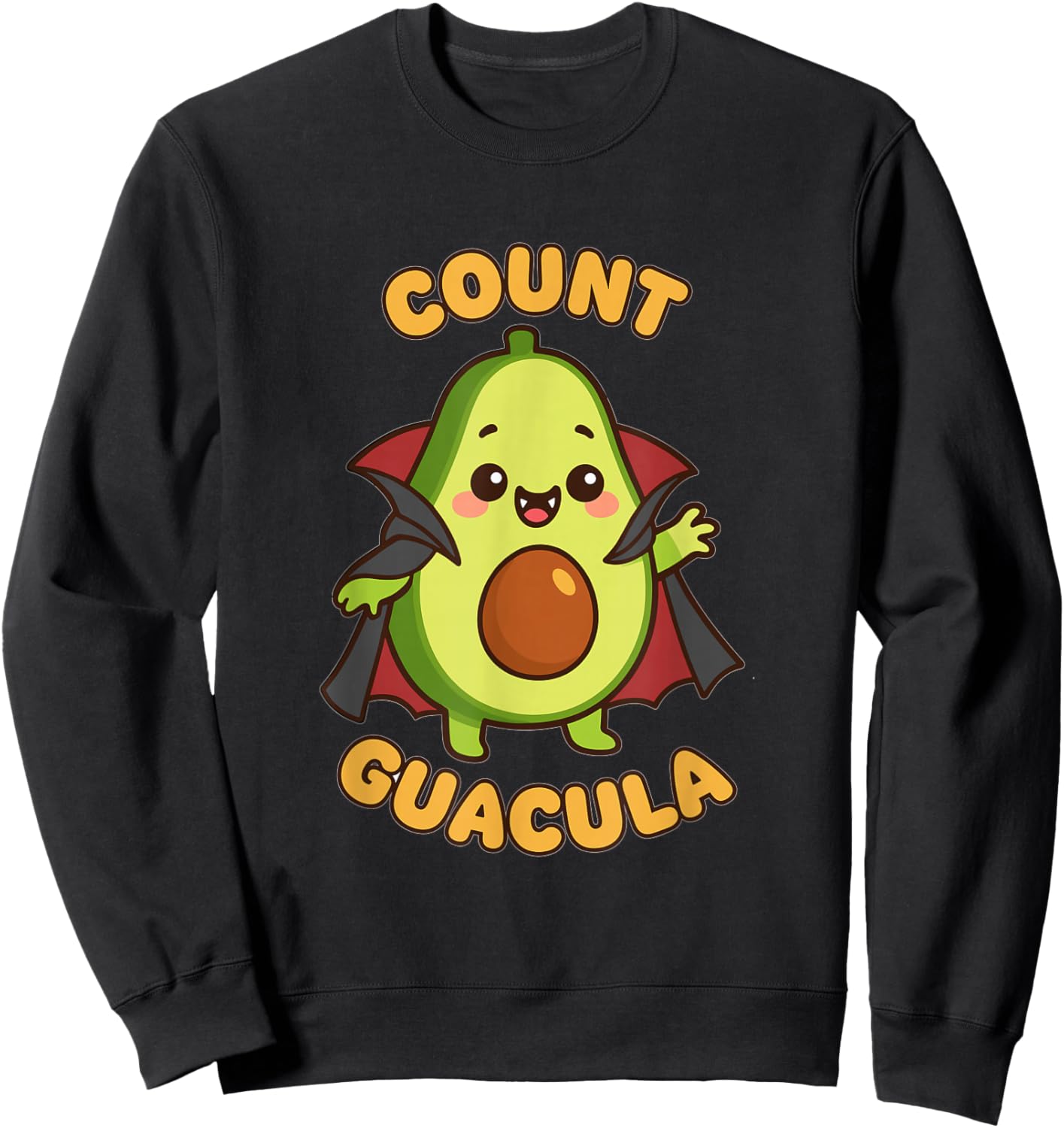 Count Guacula Kawaii Avocado Vampire Guacamole Halloween Pun Sweatshirt - Sweatshirt | Black