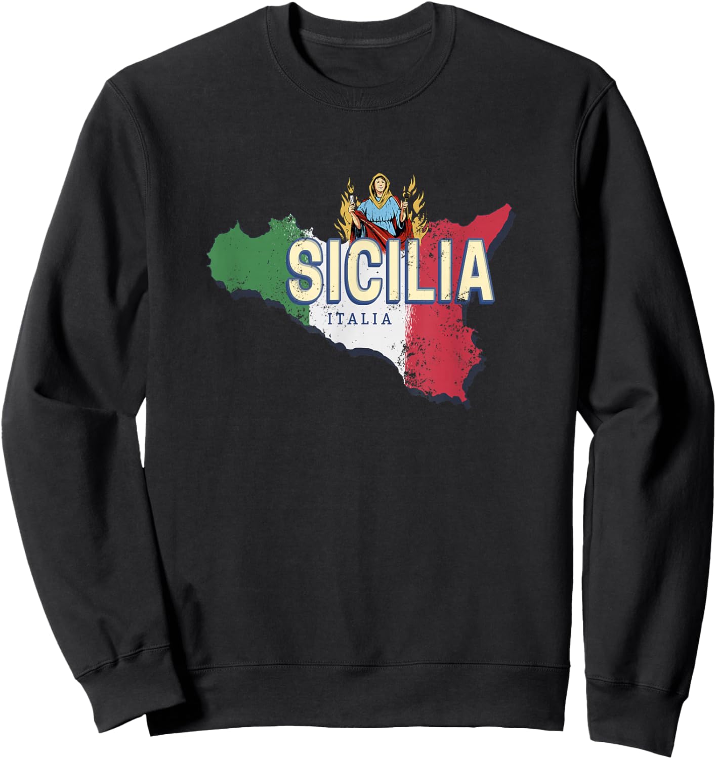 Sicile et Drapeau Italie Carte région rétro Souvenir Vintage Sweatshirt - Sweatshirt | Black