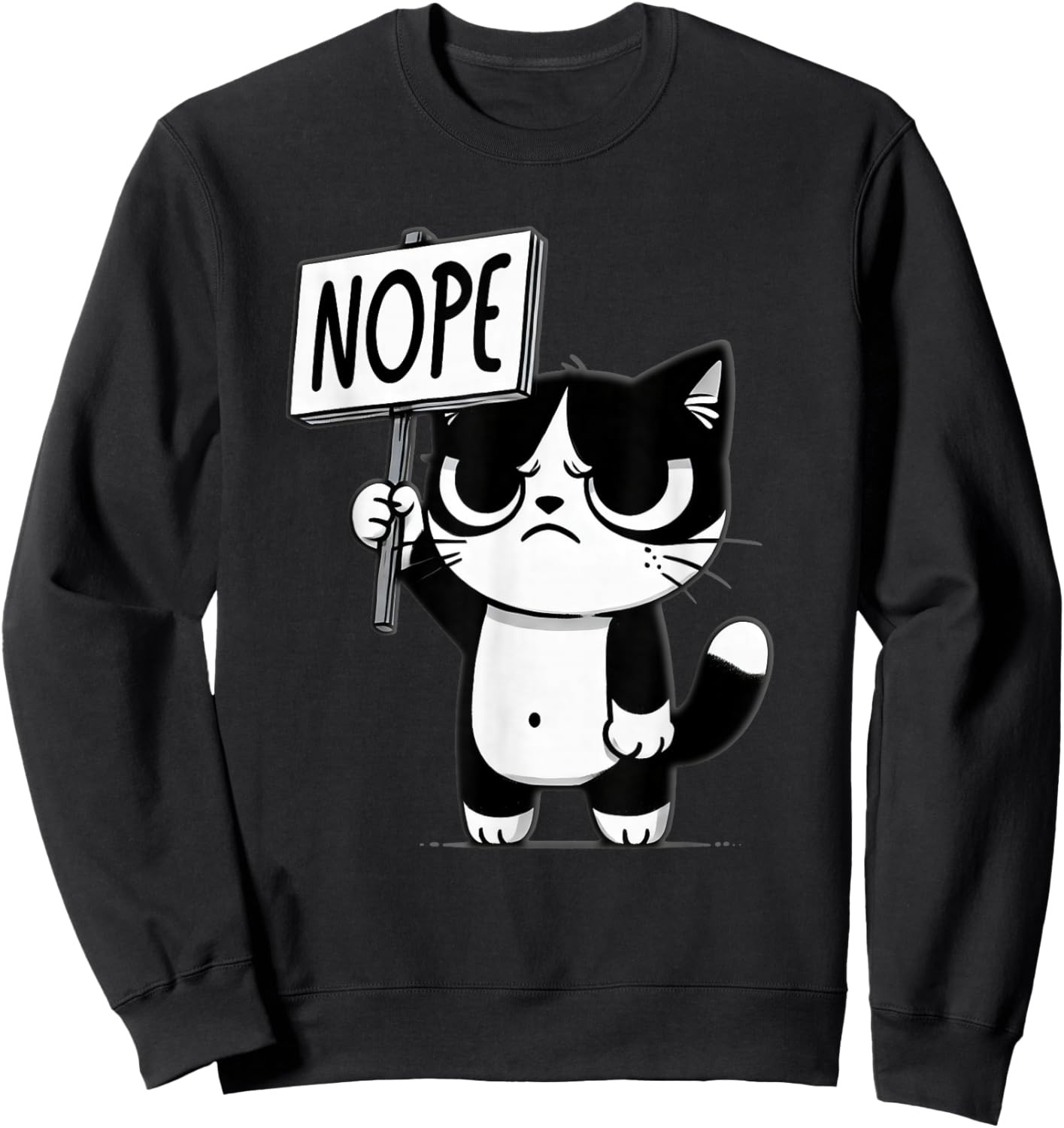 Funny Cat Nope, Grumpy Face Cat, Sarcastic Kids Mom Dad Sweatshirt - Sweatshirt | Black