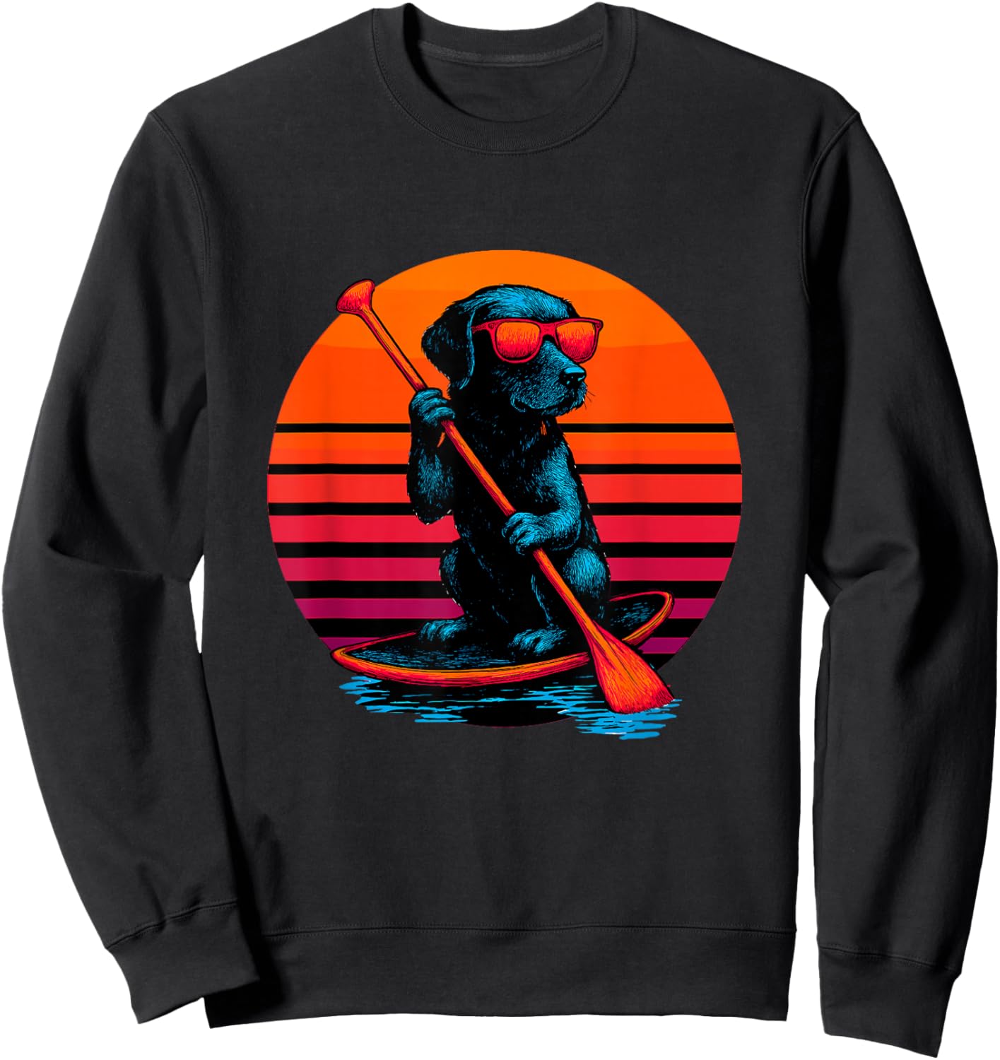 Retro Dog with Paddle Board Paddleboarder Sweatshirt - Sweatshirt | Black
